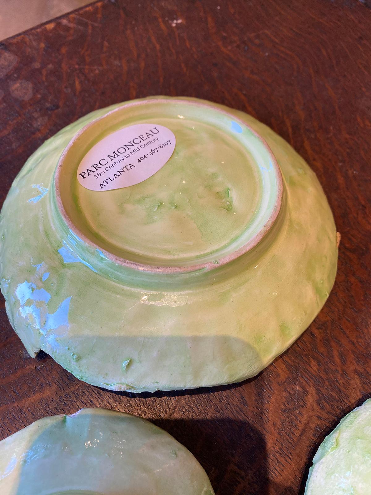 Set of Three Italian Majolica Napoli Green Lettuceware / Cabbage Plates Unmarked 10