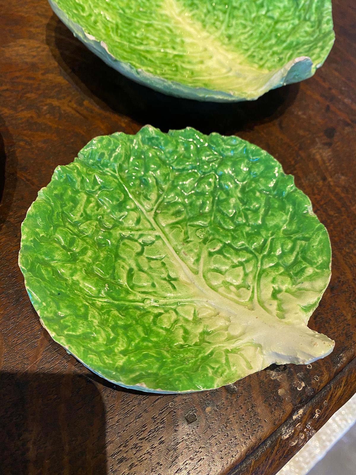 Set of Three Italian Majolica Napoli Green Lettuceware / Cabbage Plates Unmarked 2