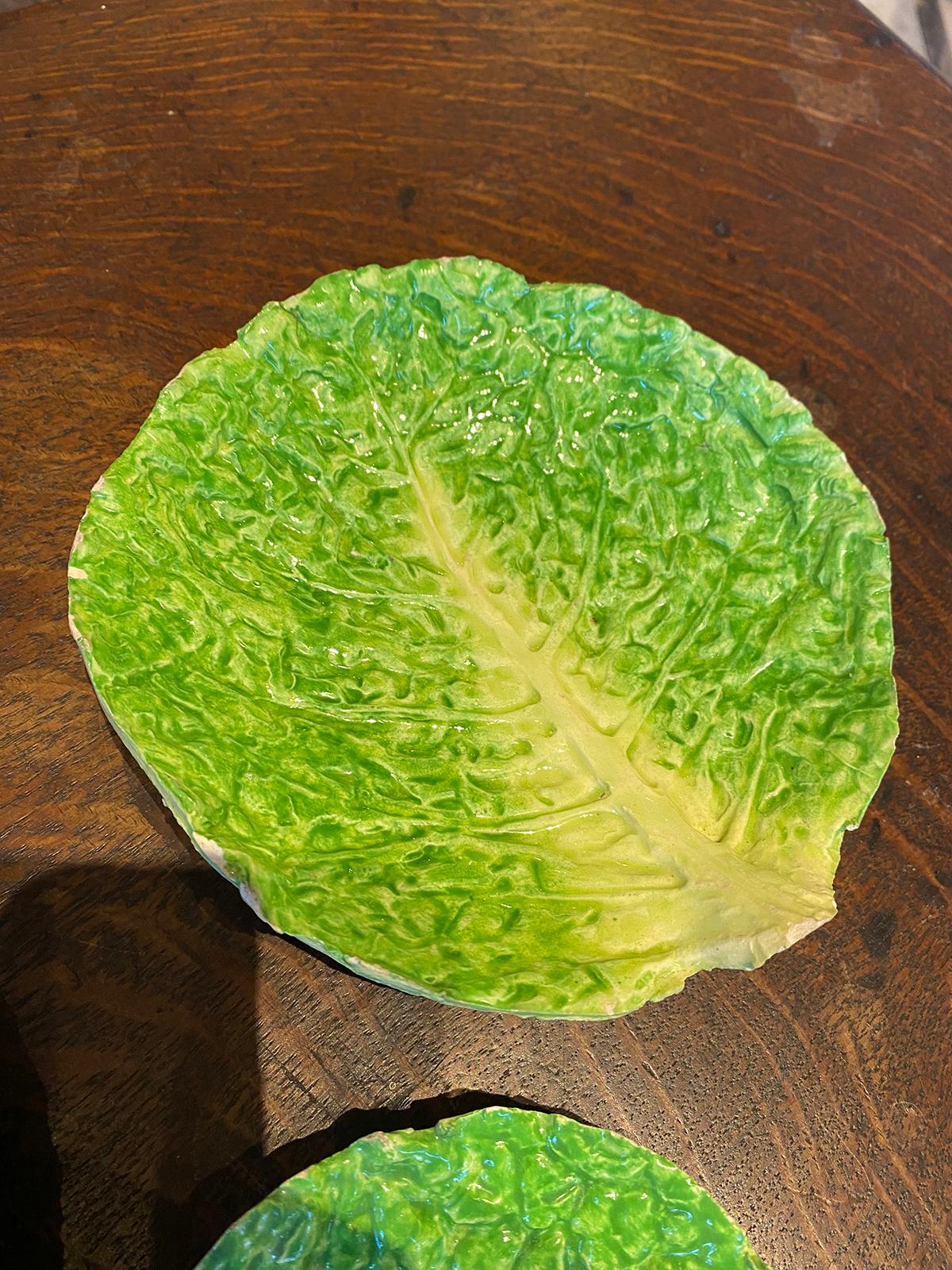 Set of Three Italian Majolica Napoli Green Lettuceware / Cabbage Plates Unmarked 3