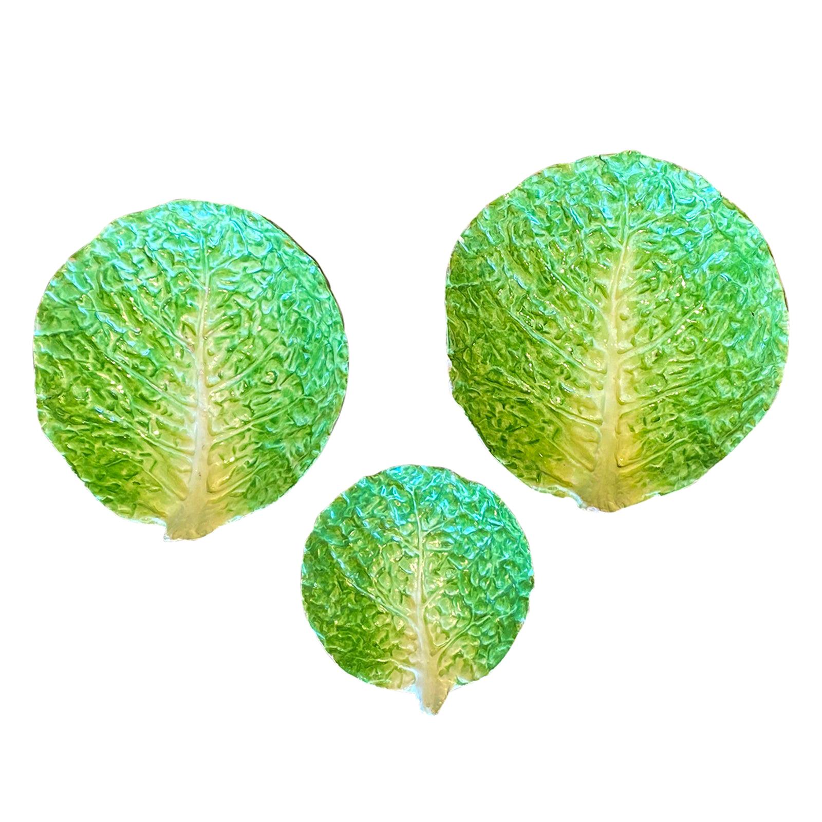 Set of Three Italian Majolica Napoli Green Lettuceware / Cabbage Plates Unmarked