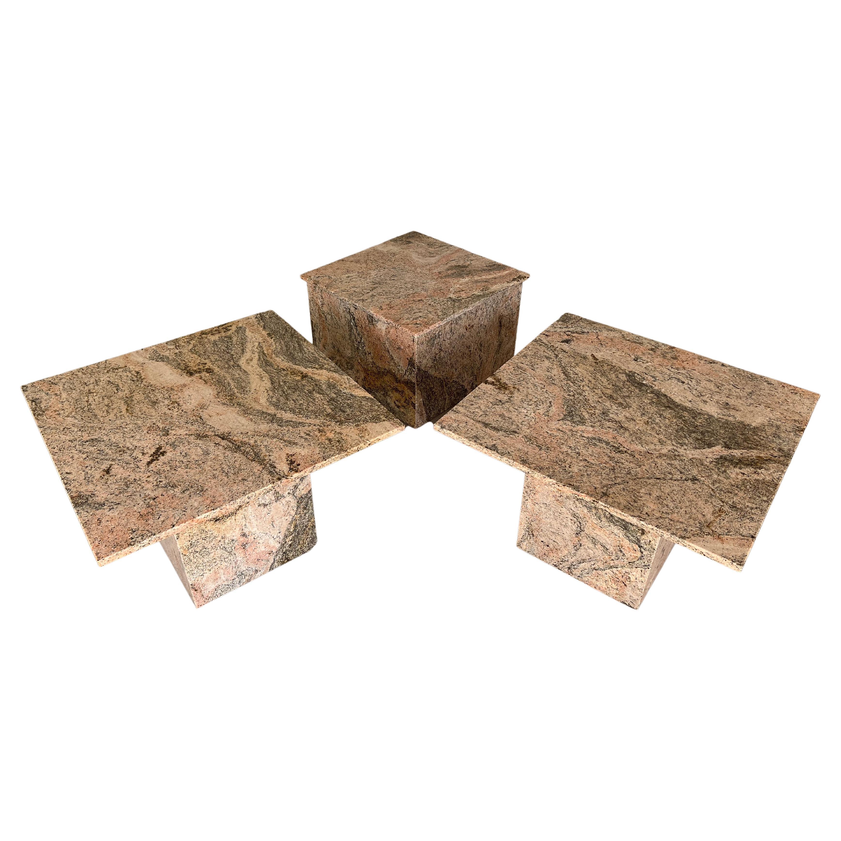 Set of Three Italian Mid Century Modern Marble Side Coffee Tables For Sale