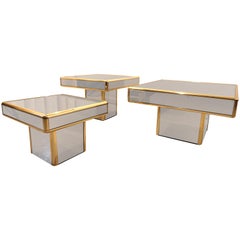 Set of Three Italian Mirrored Glass Side Coffee or Cocktail Table
