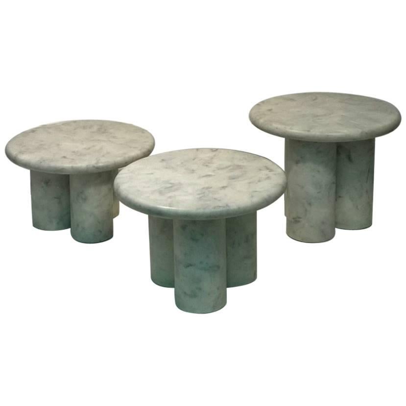 Set of Three Italian Modern Resin Marble Tables For Sale