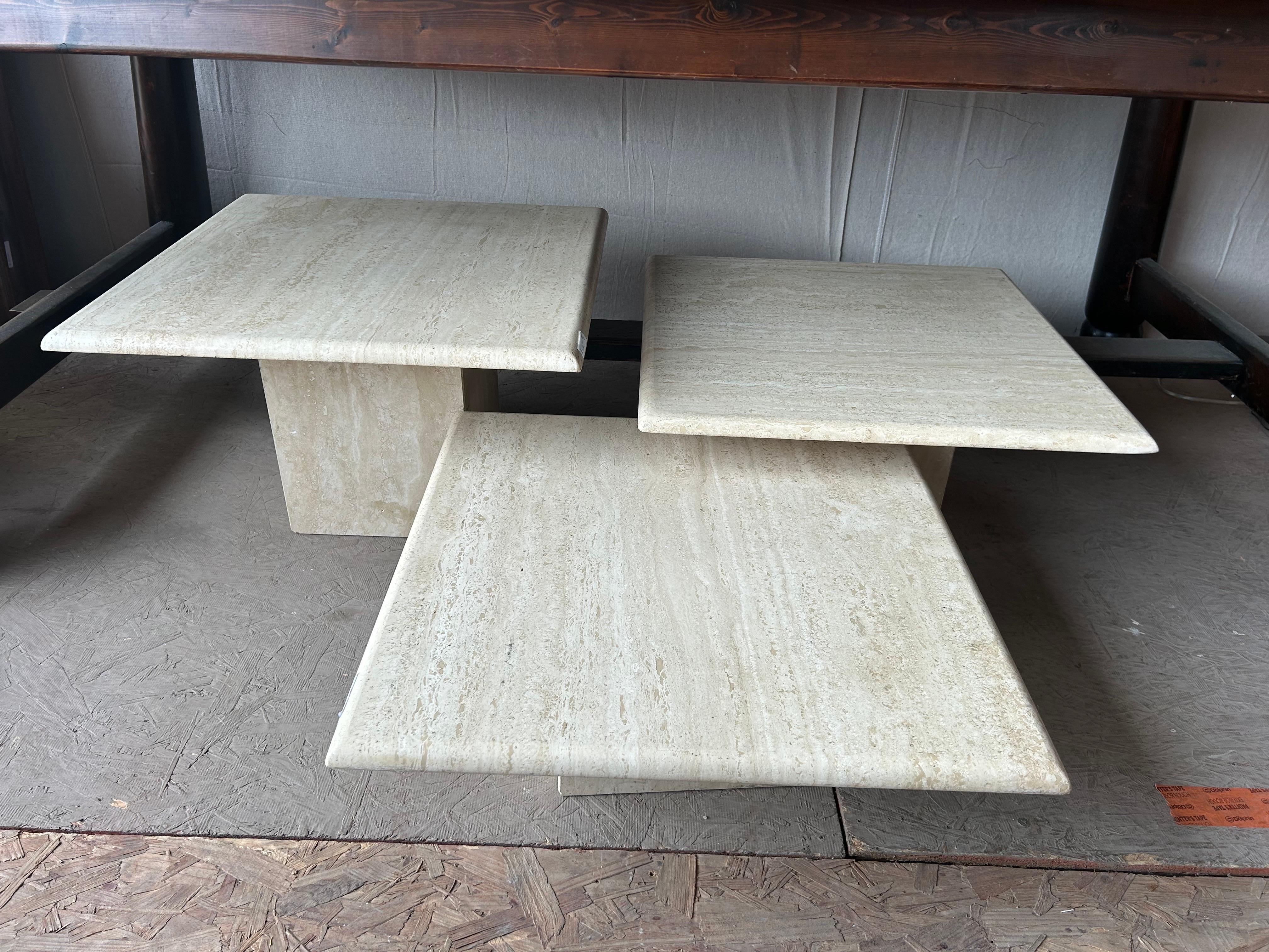 Post-Modern Set of Three Italian Modern Travertine Tables For Sale