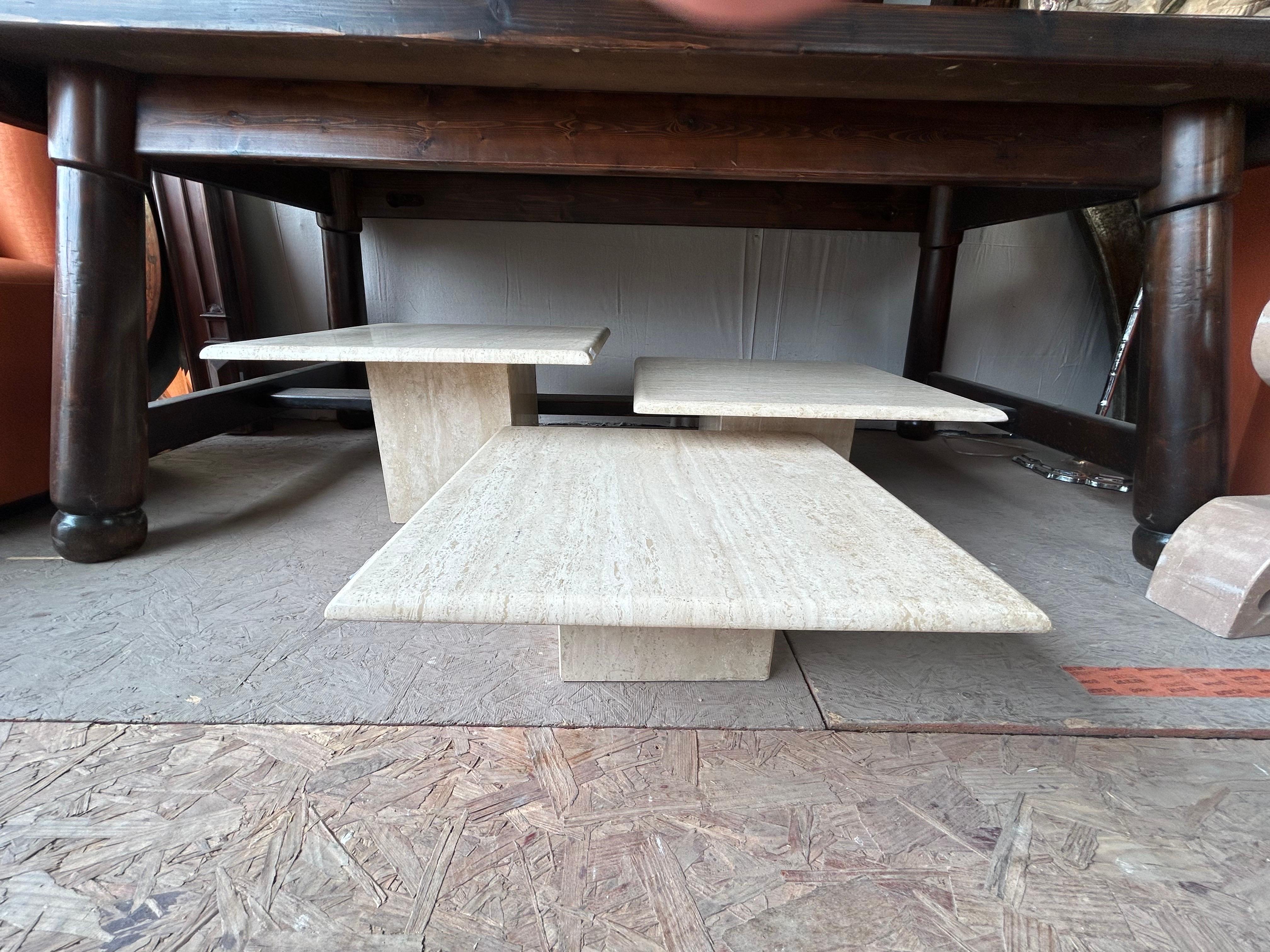 Set of Three Italian Modern Travertine Tables For Sale 3