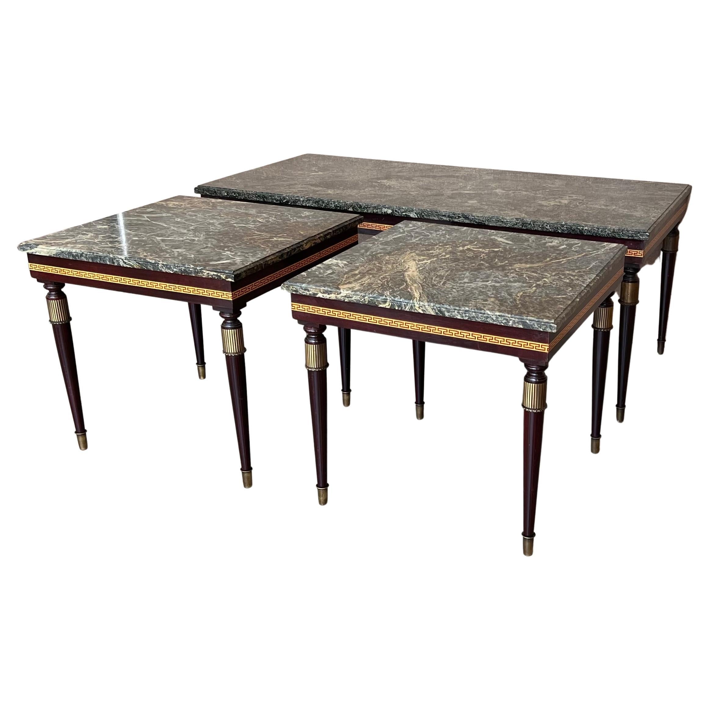 Set of Three Italian Modernist Midcentury Bronze-Mounted Coffee Tables For Sale