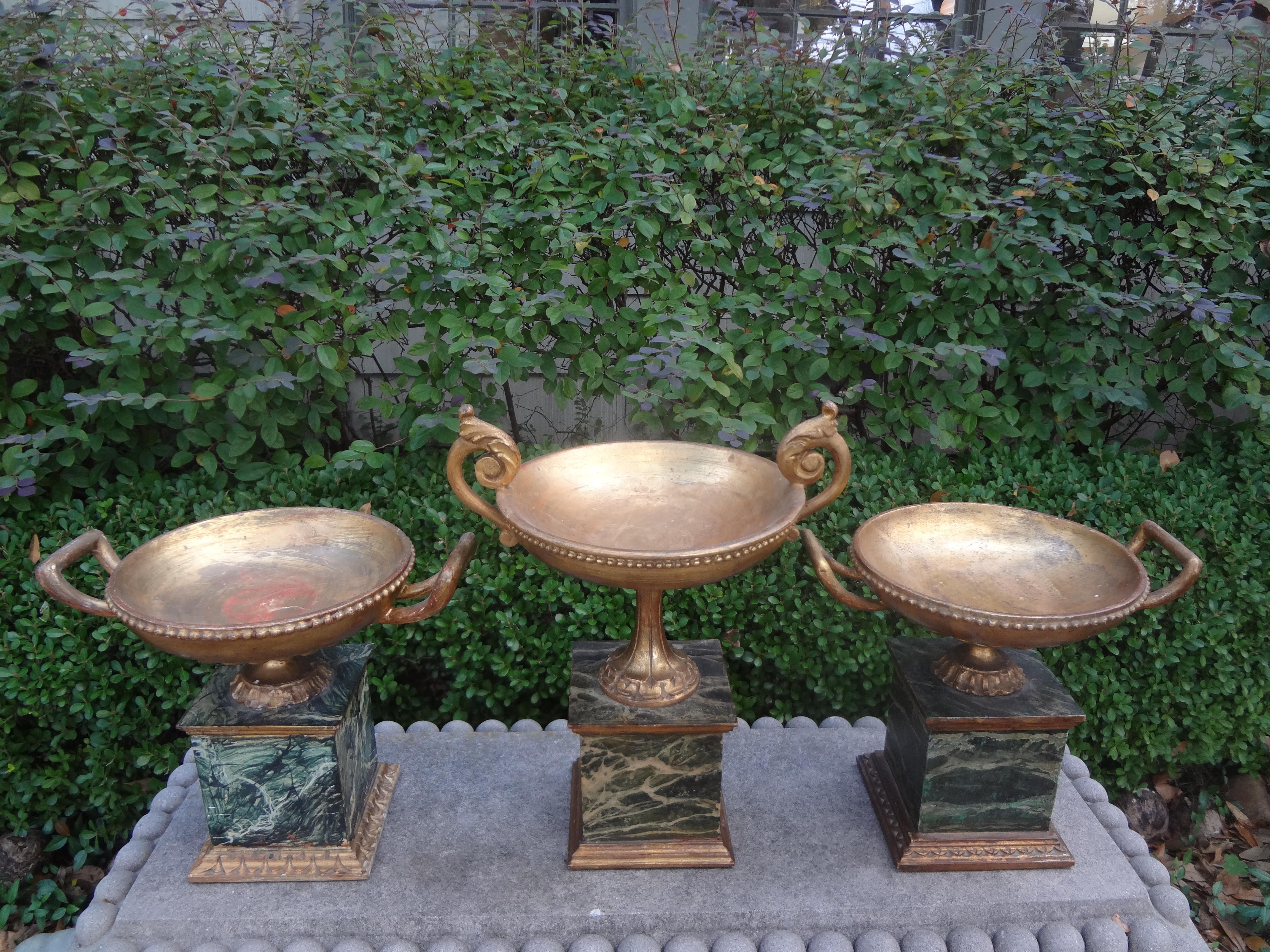Set of Three Italian Neoclassical Style Carved Giltwood Urns 9