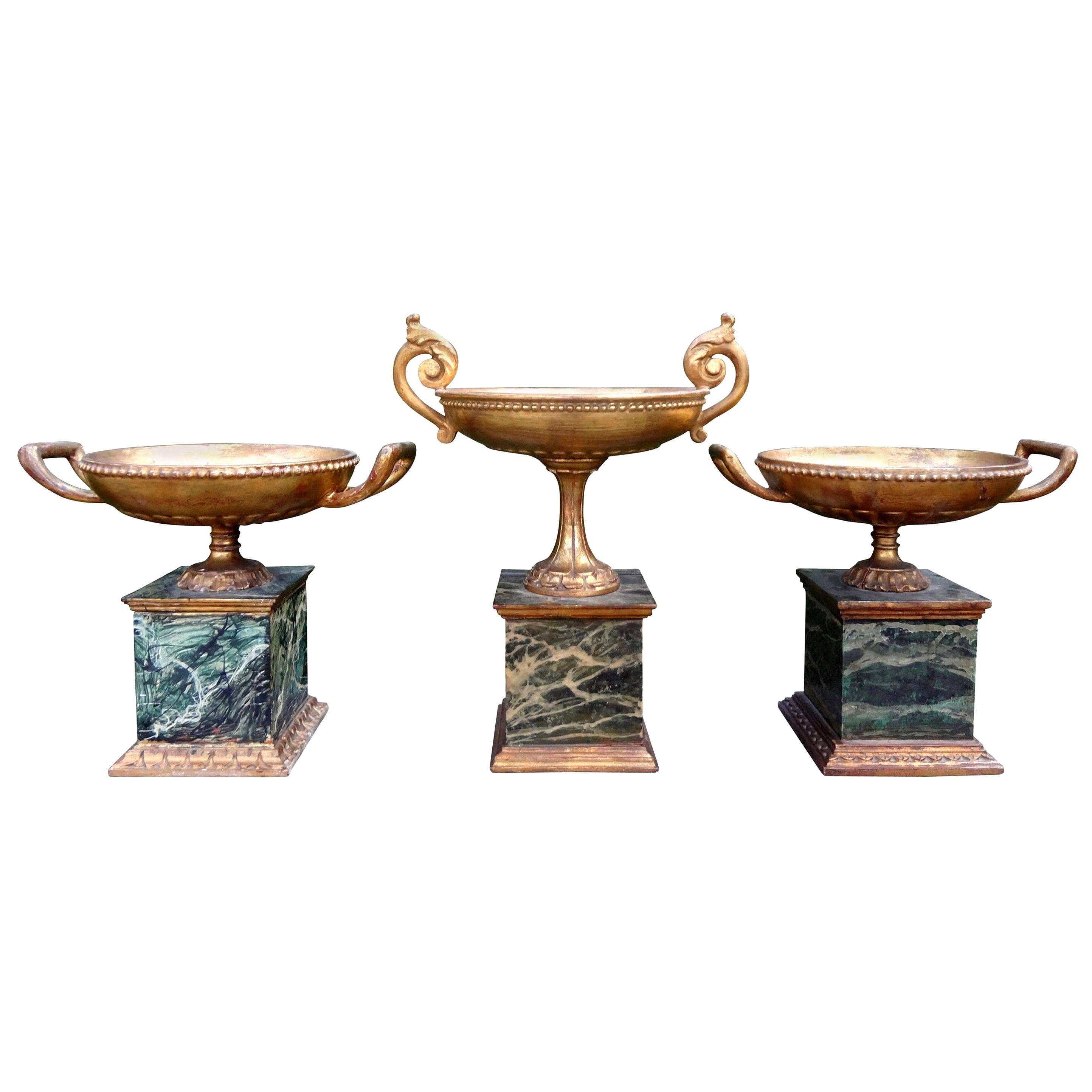 Set of Three Italian Neoclassical Style Carved Giltwood Urns