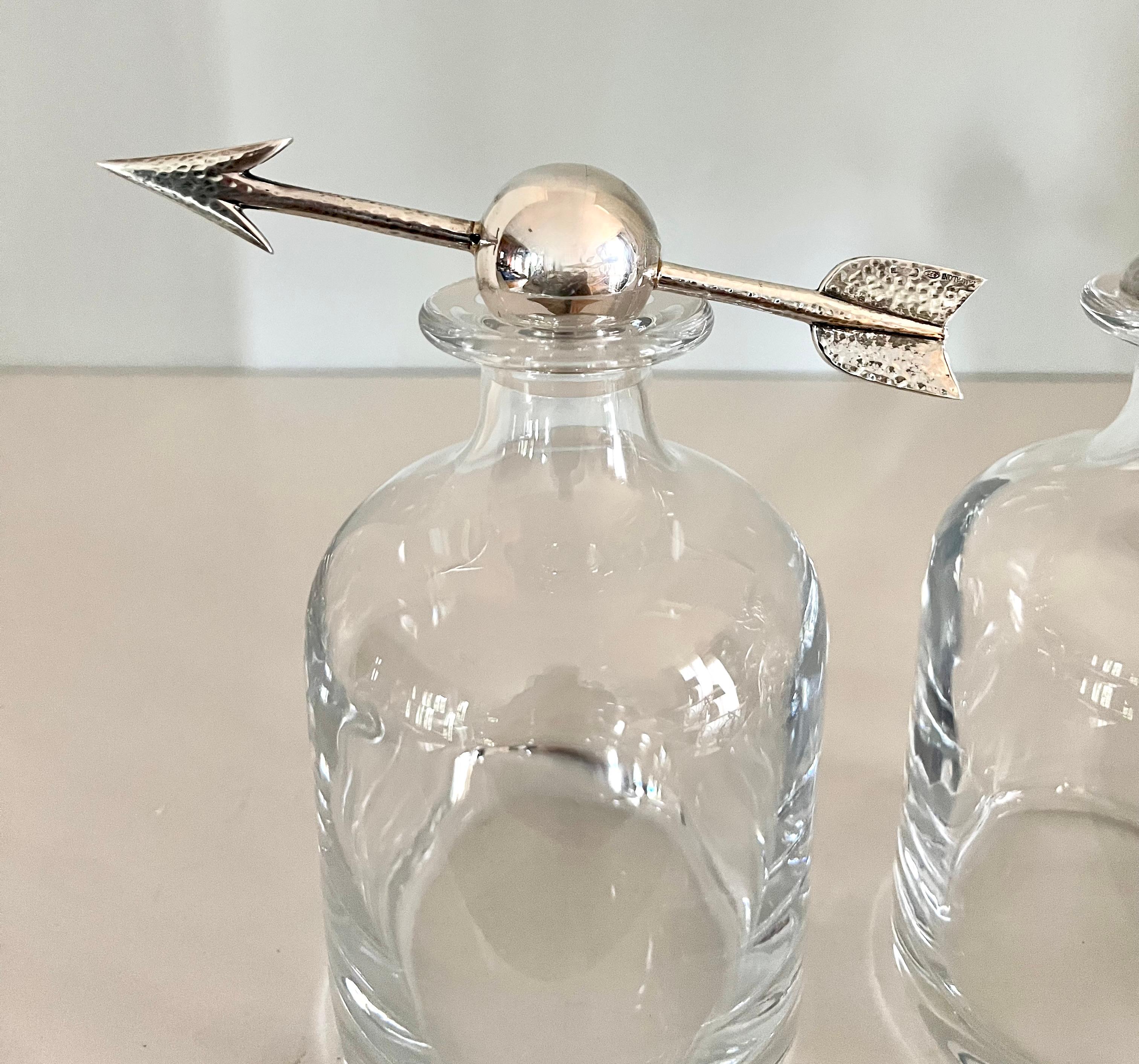 20th Century Set of Three Italian Pampaloni Crystal Decanters with Unique Silver Toppers