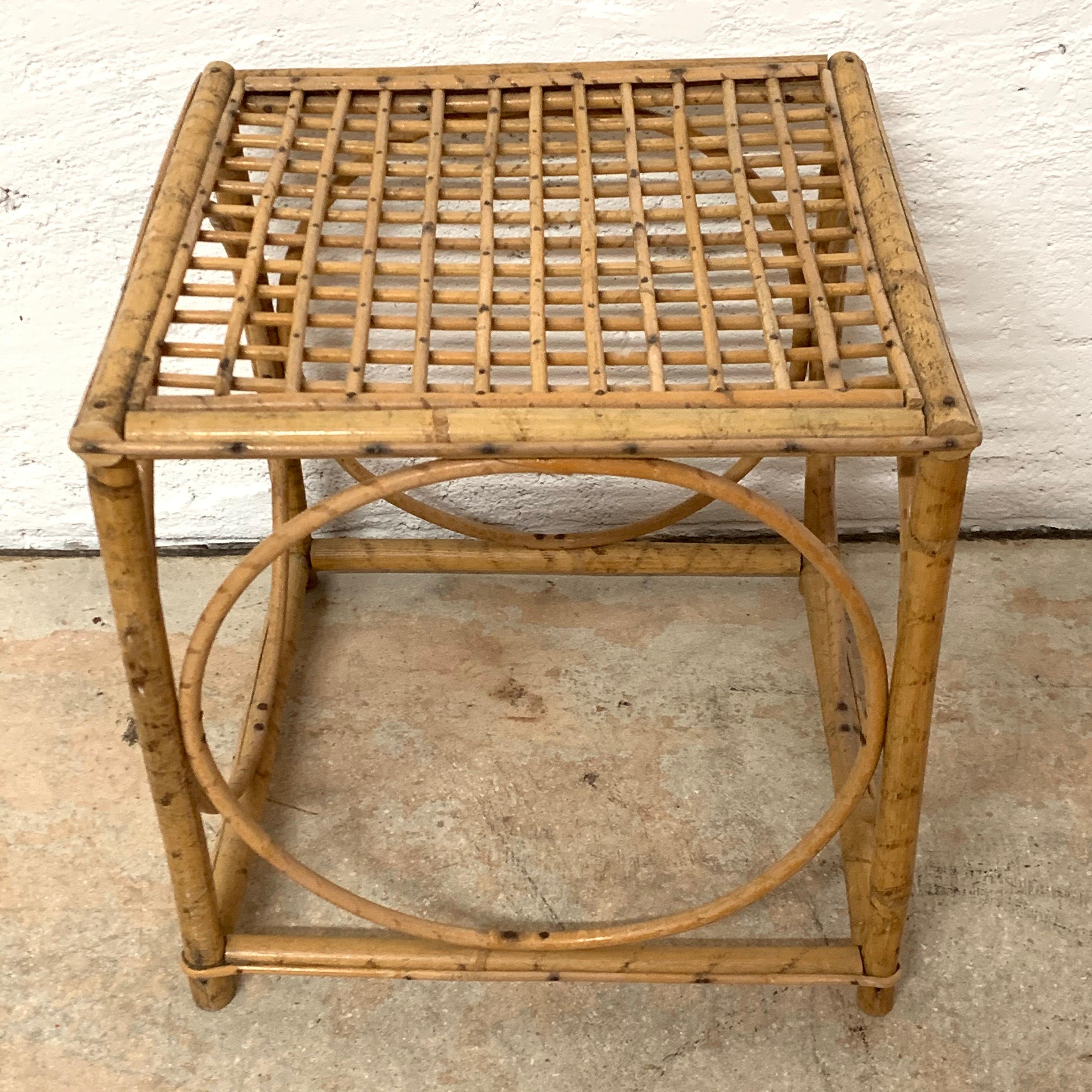 Set of Three Italian Rattan Nesting or Bunching Cube Tables, Franco Albini 4