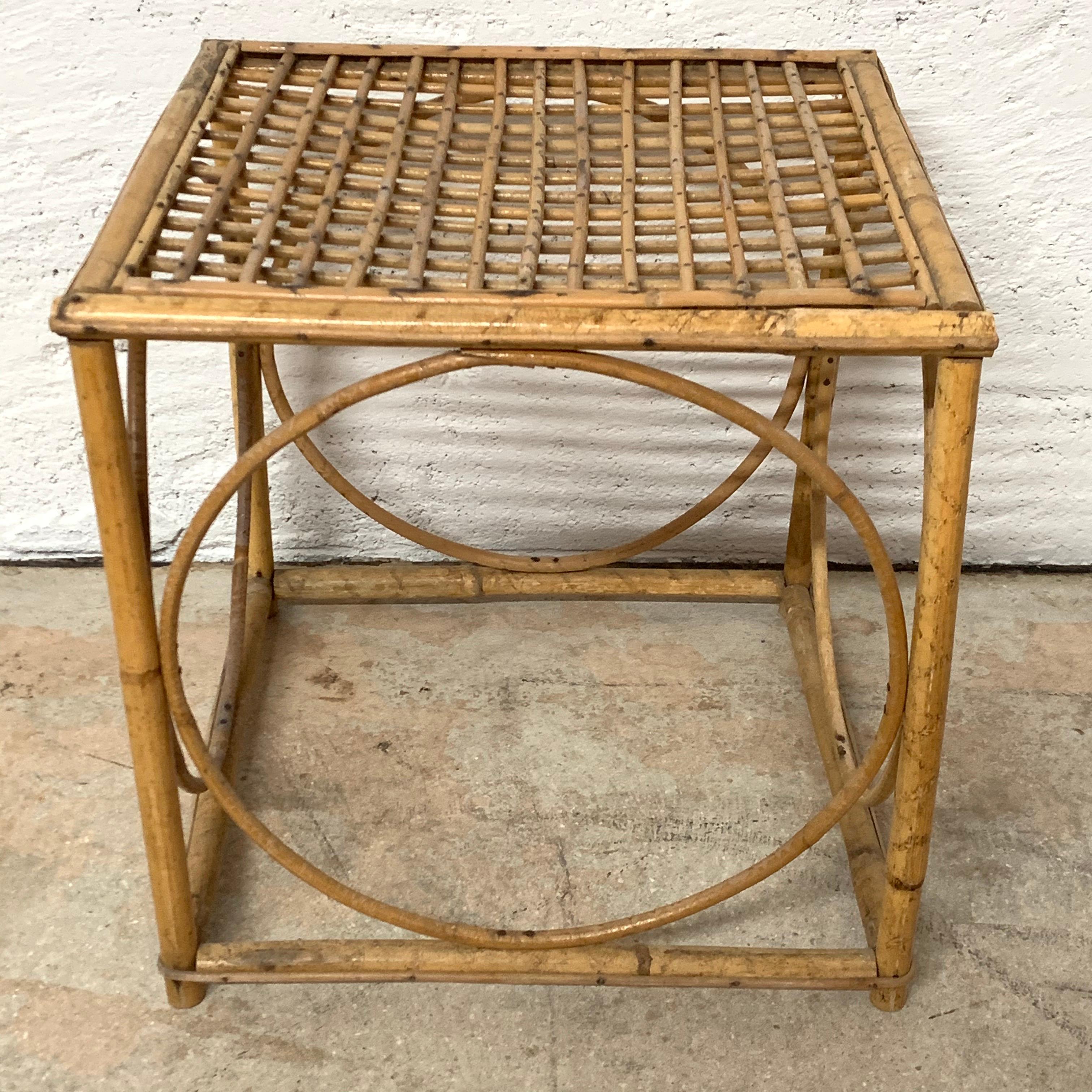 Set of Three Italian Rattan Nesting or Bunching Cube Tables, Franco Albini 3