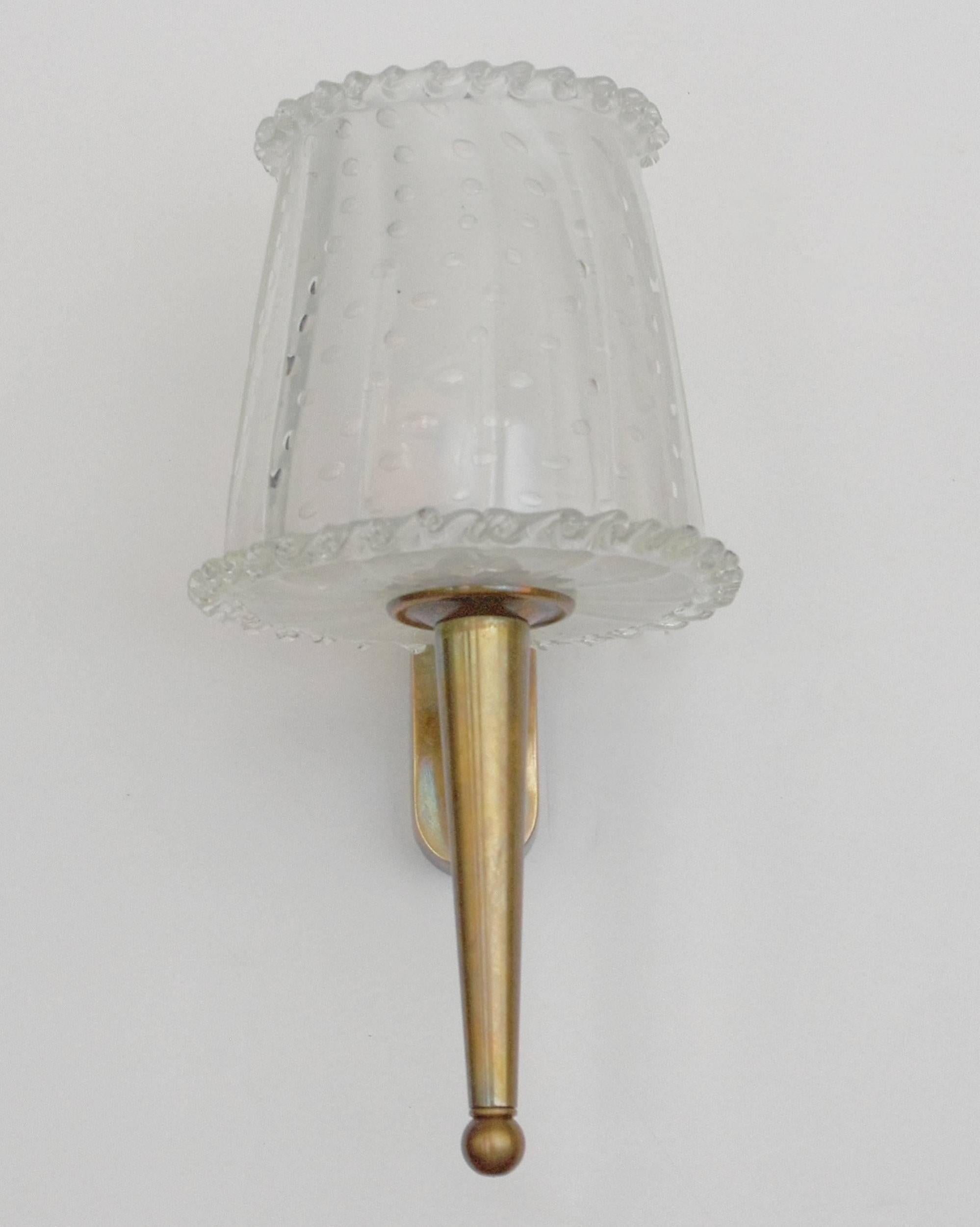 Mid-20th Century Set of Three Italian Sconces w/ Clear Murano Glass in Pulegoso Technique, 1960s