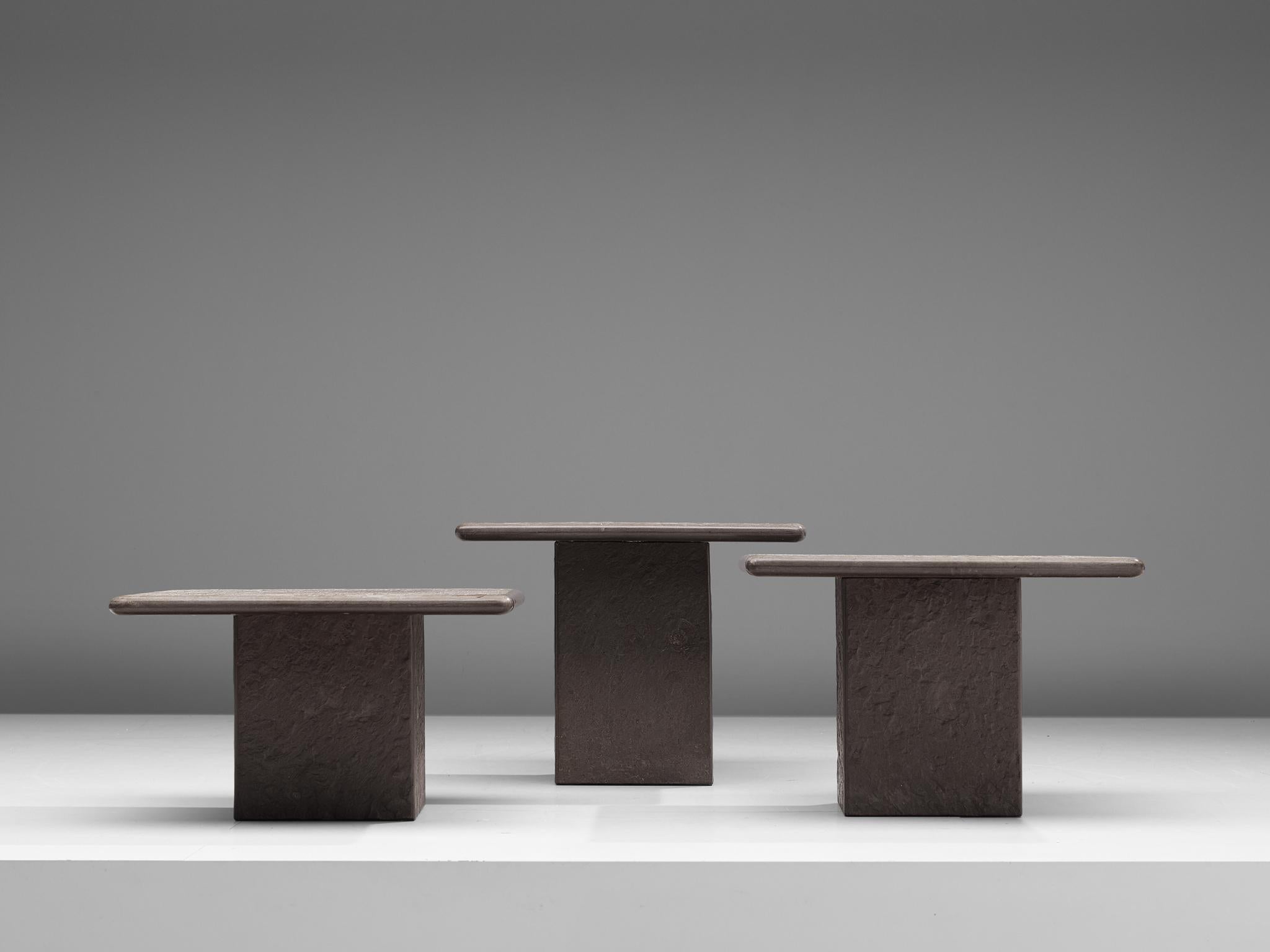 Post-Modern Set of Three Italian Side Tables in Fossil Stone