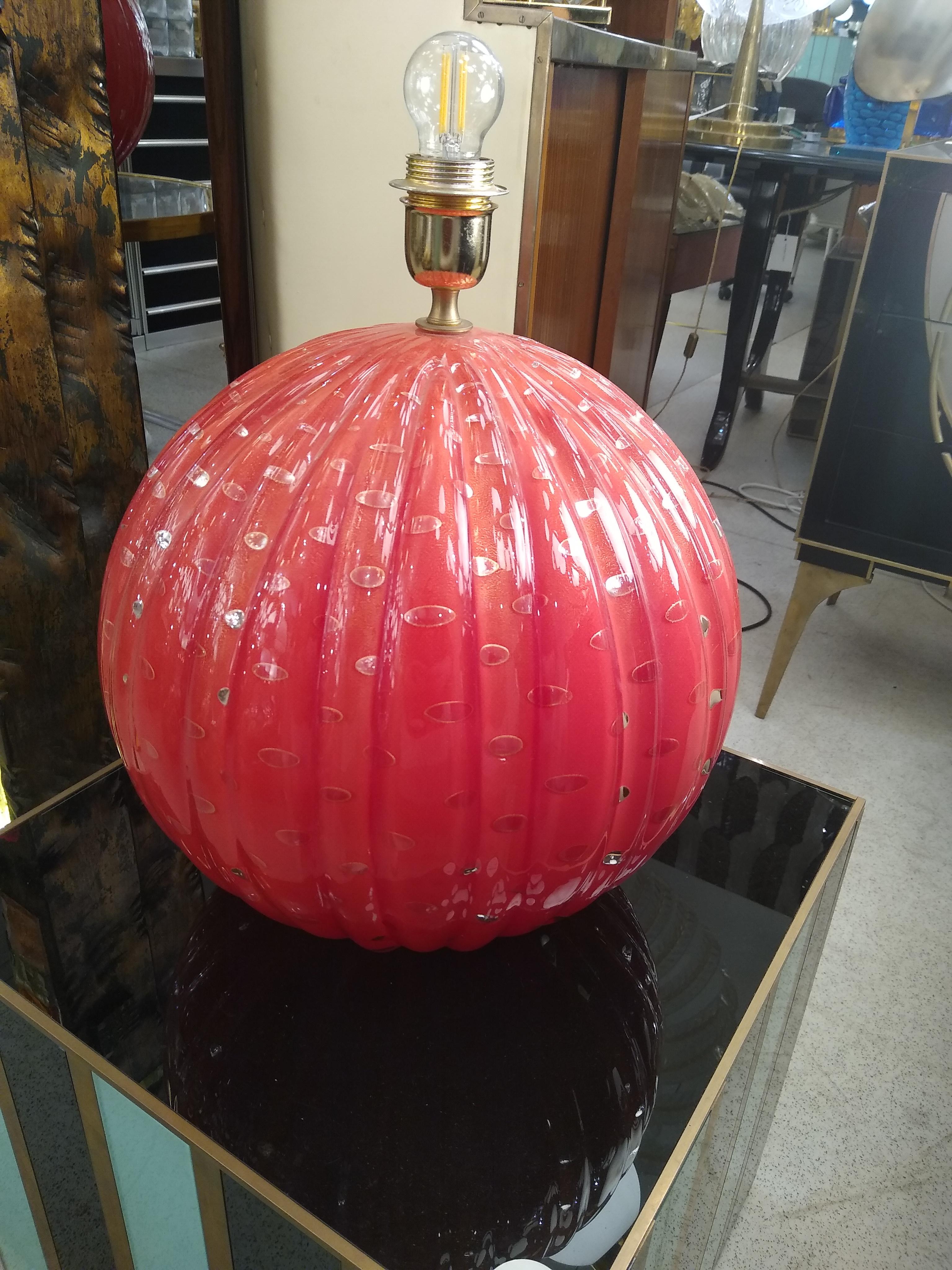 Italian Table Lamps in Coral  Murano Glass , Italy 1970s For Sale