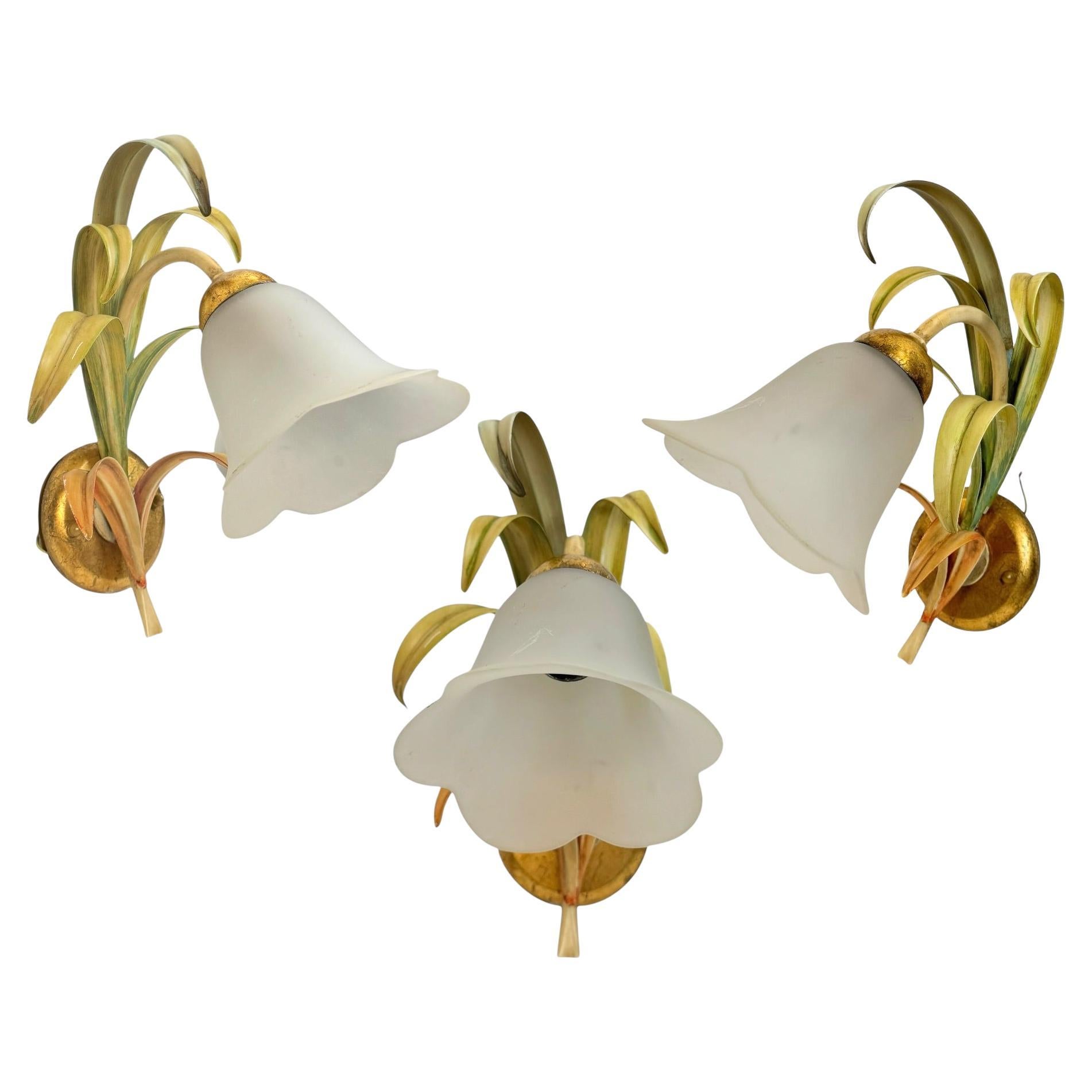 Set of Three Italian Tole Florentine Florence Sconce, vintage 1970s For Sale