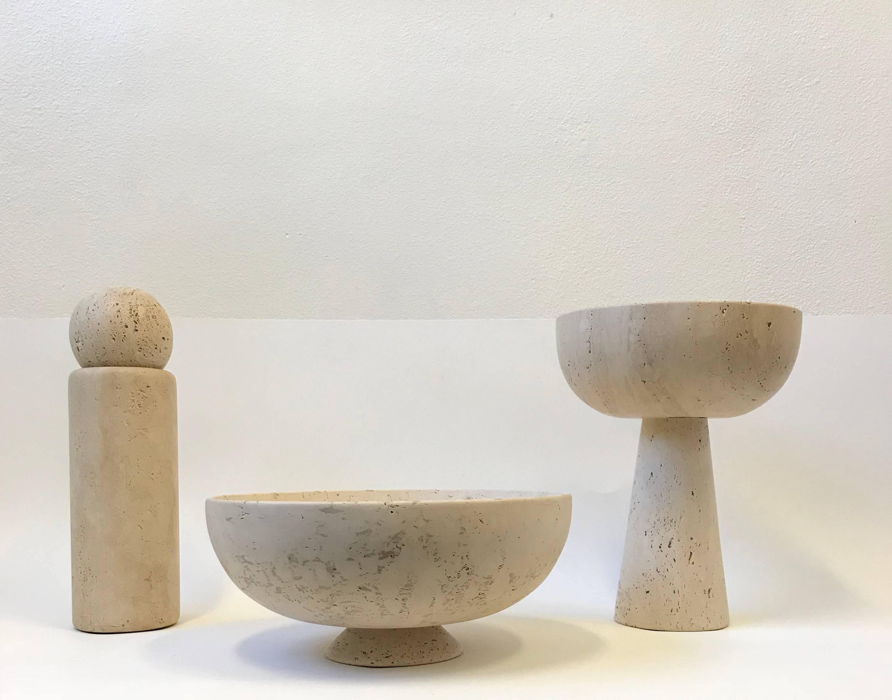 Modern Set of Three Italian Travertine Architectural Bowl by Raymor