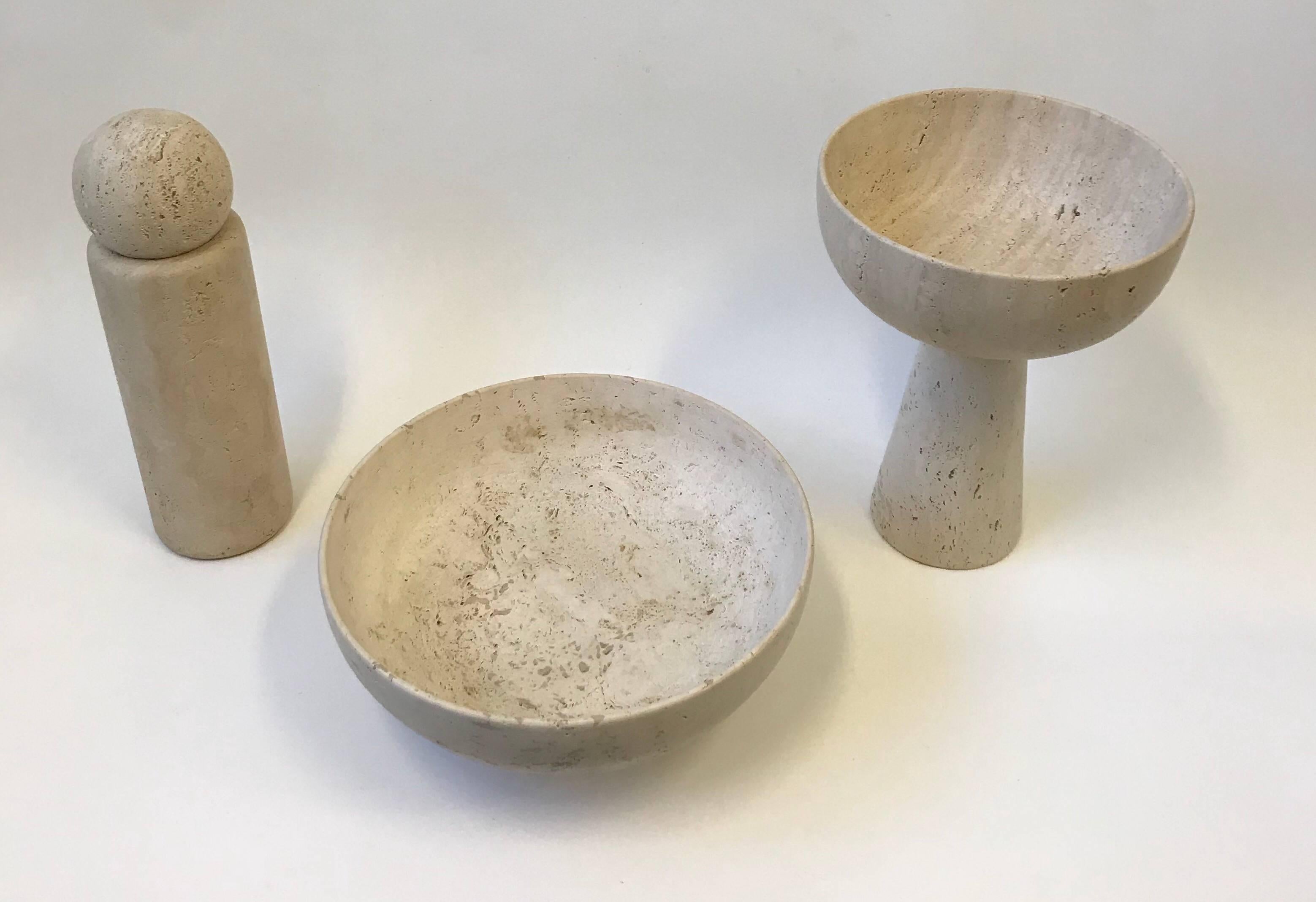 Set of Three Italian Travertine Architectural Bowl by Raymor In Excellent Condition In Palm Springs, CA