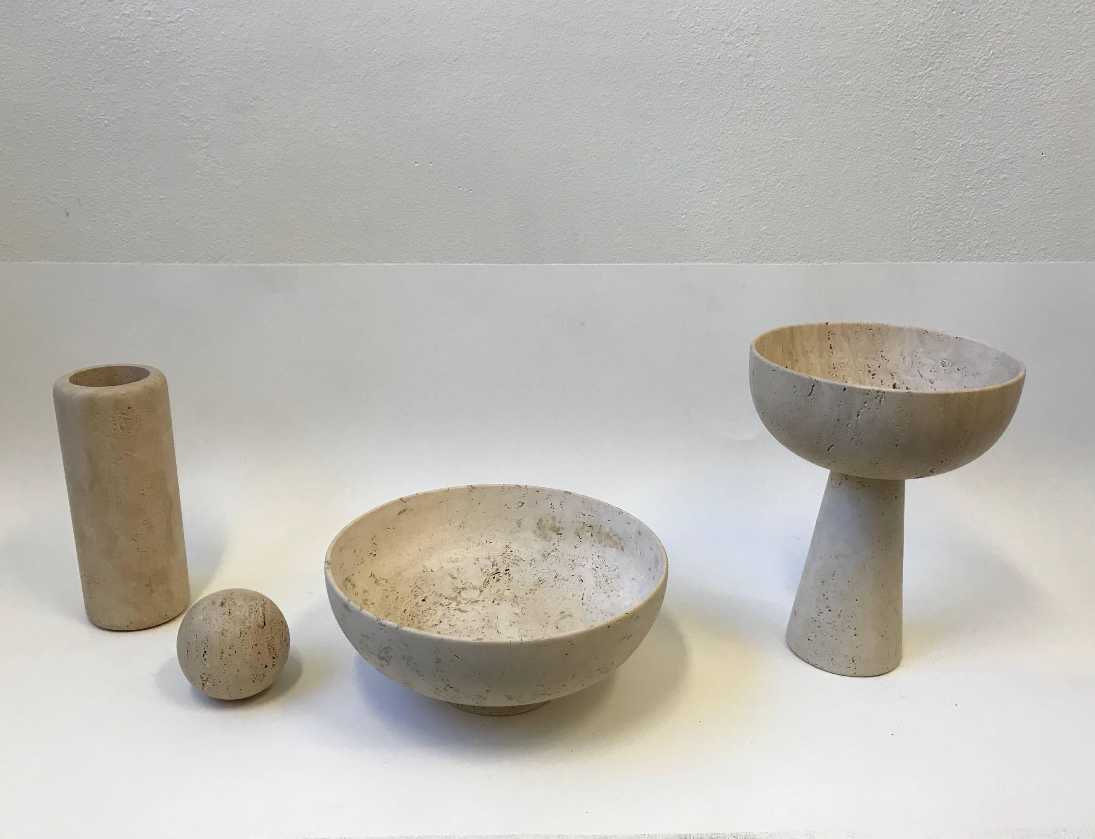 Late 20th Century Set of Three Italian Travertine Architectural Bowl by Raymor