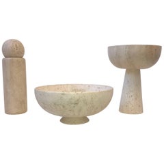 Set of Three Italian Travertine Architectural Bowl by Raymor