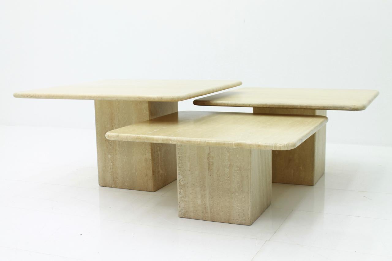 Set of Three Italian Travertine Side or End Tables, 1970s 4