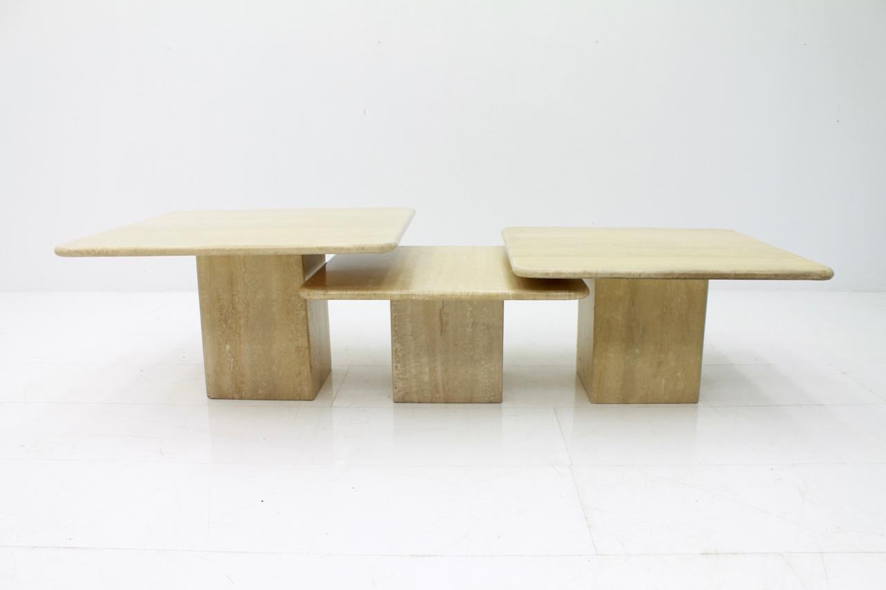 Set of Three Italian Travertine Side or End Tables, 1970s 5