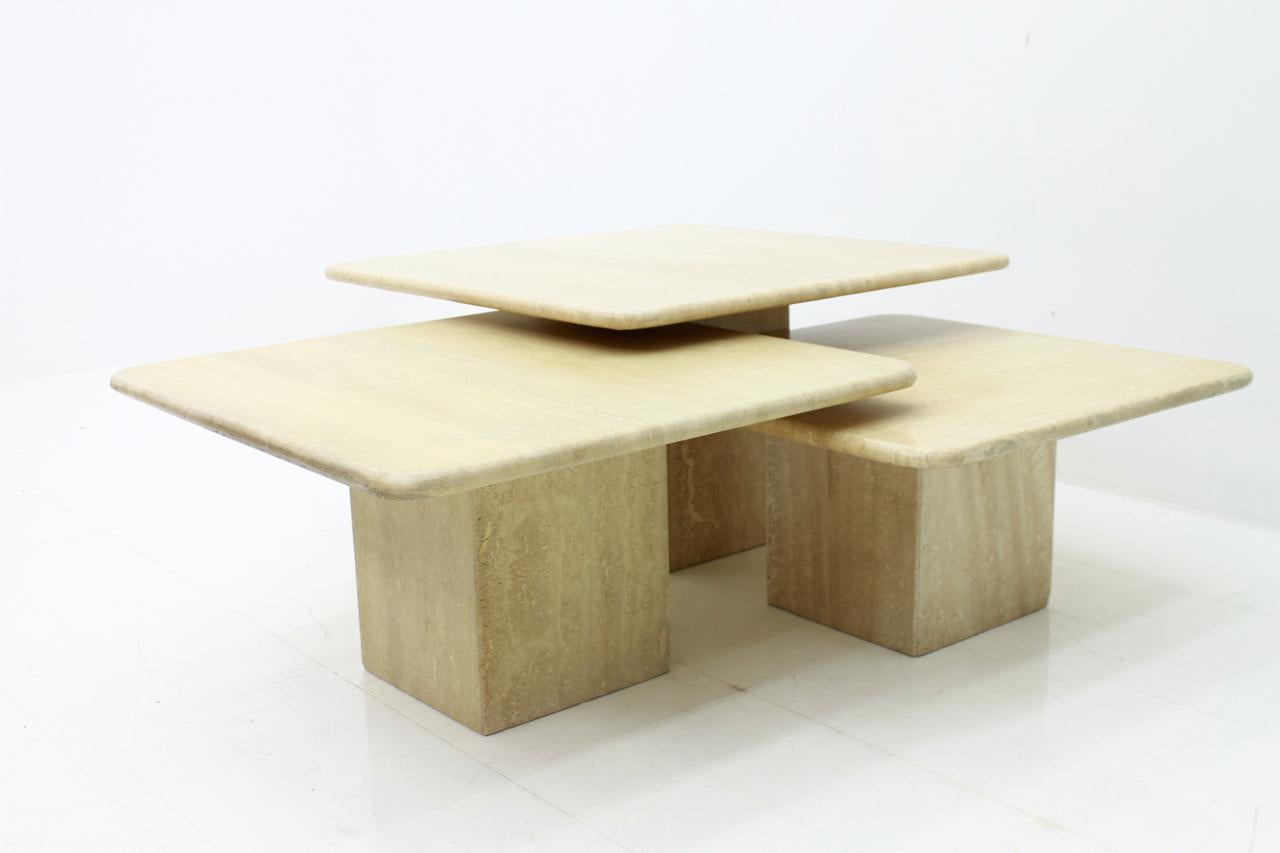 Set of Three Italian Travertine Side or End Tables, 1970s 7
