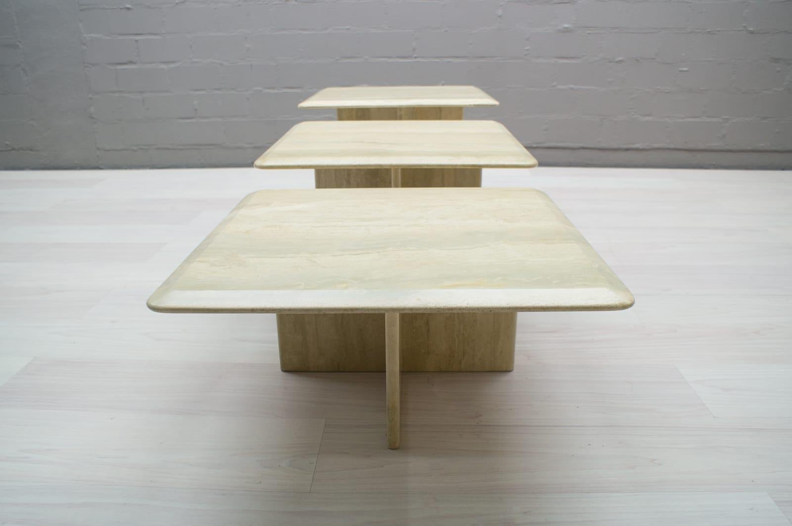 Mid-Century Modern Set of Three Italian Travertine Side or End Tables, 1970s
