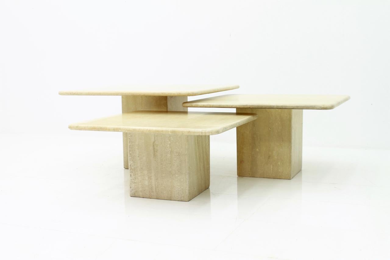 Mid-Century Modern Set of Three Italian Travertine Side or End Tables, 1970s