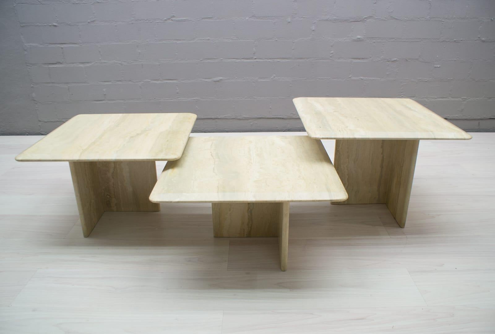 Late 20th Century Set of Three Italian Travertine Side or End Tables, 1970s