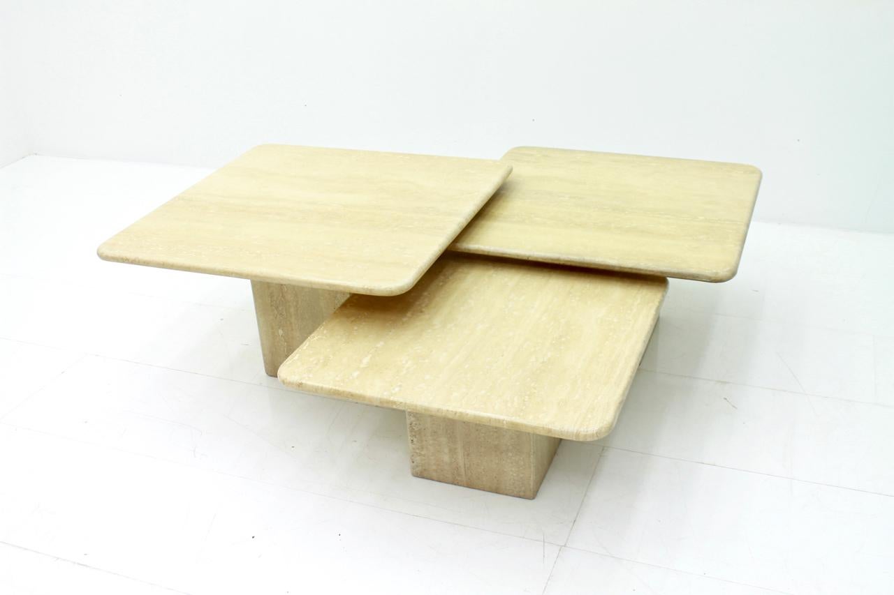 Late 20th Century Set of Three Italian Travertine Side or End Tables, 1970s