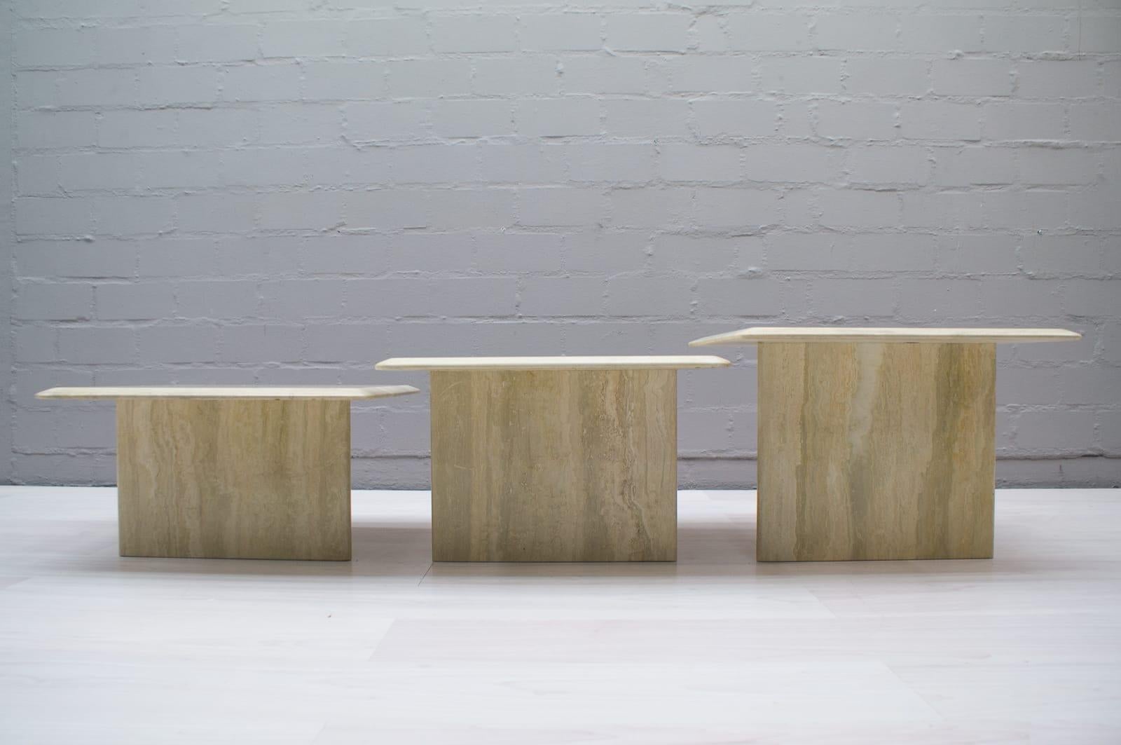 Set of Three Italian Travertine Side or End Tables, 1970s 2