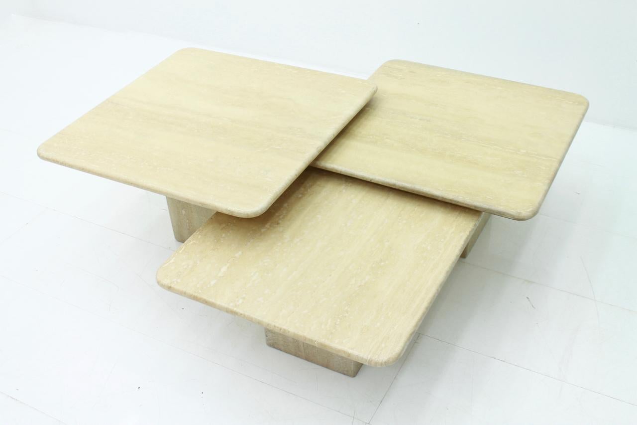 Set of Three Italian Travertine Side or End Tables, 1970s 1