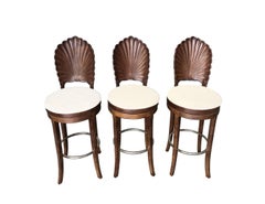 Set of Three Italian Venetian Grotto Shell Back Swivel Bar Stools