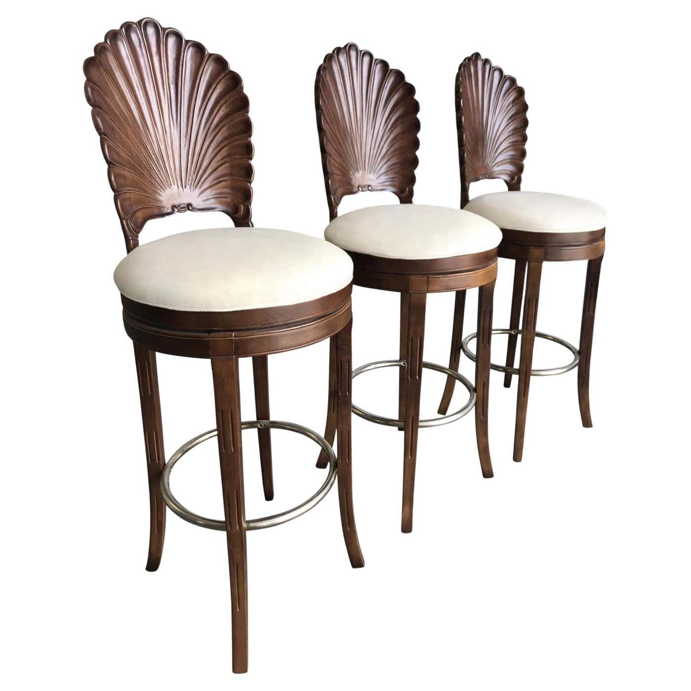 Shell Back Swivel Chair Set of Three Italian Venetian Grotto Shell Back Swivel Bar Stools For ...
