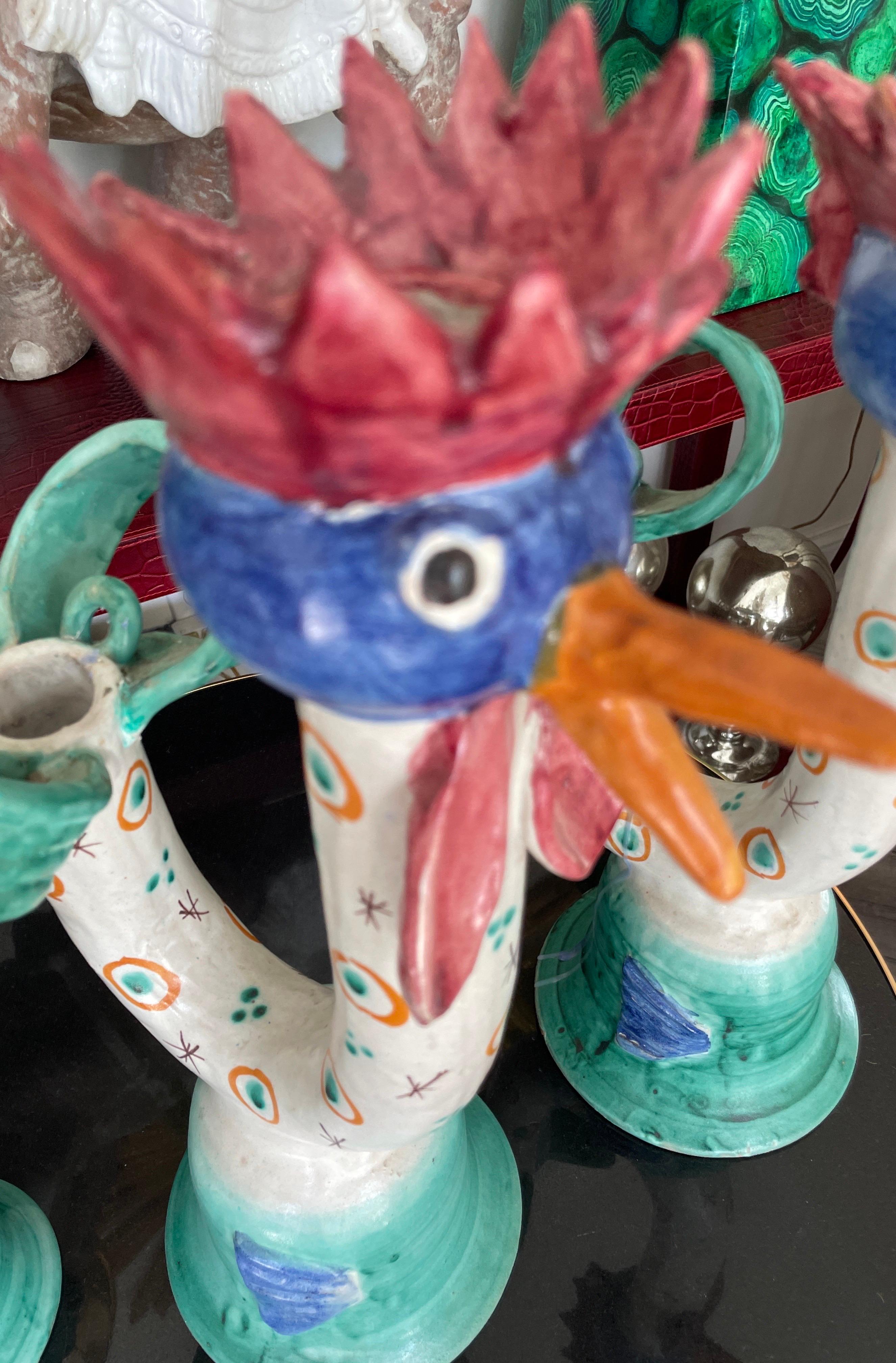 Set di tre candelieri italiani a forma di gallo di Vietri in vendita 4