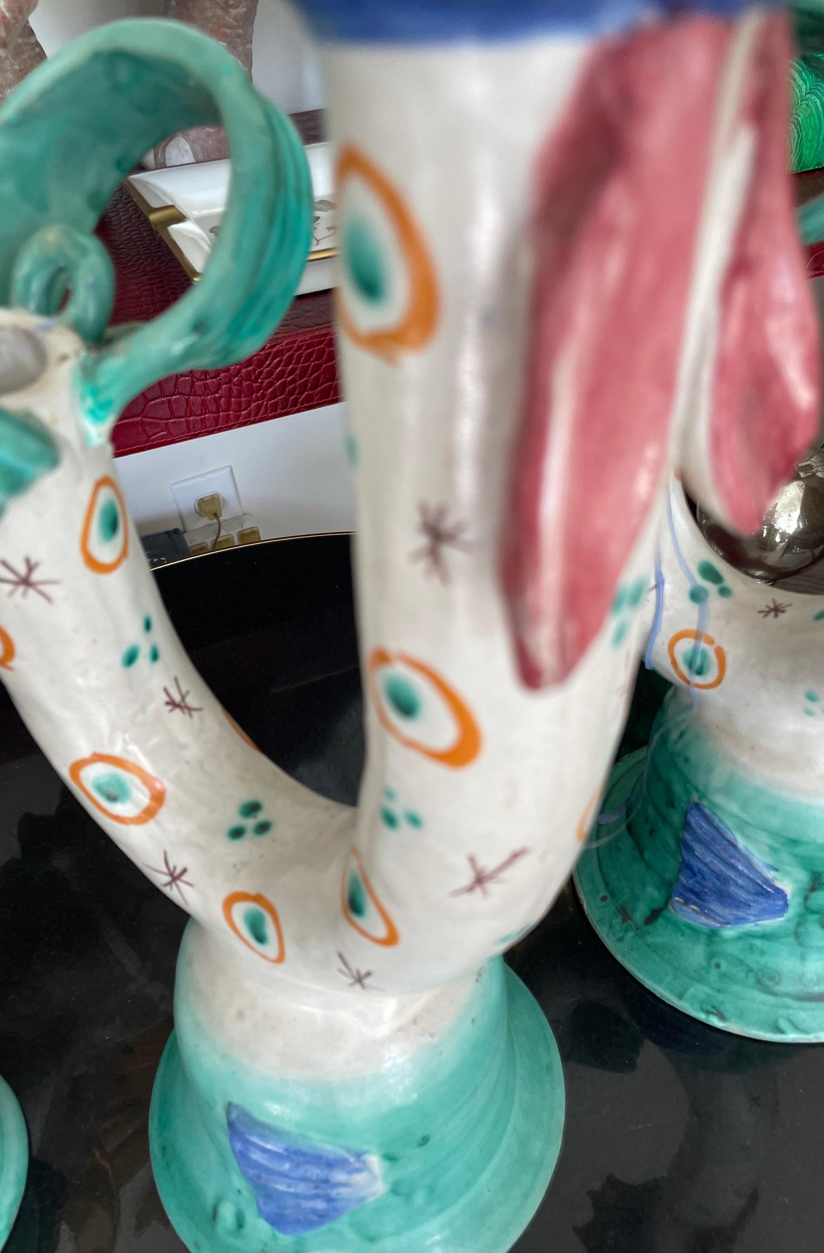 Set di tre candelieri italiani a forma di gallo di Vietri in vendita 5
