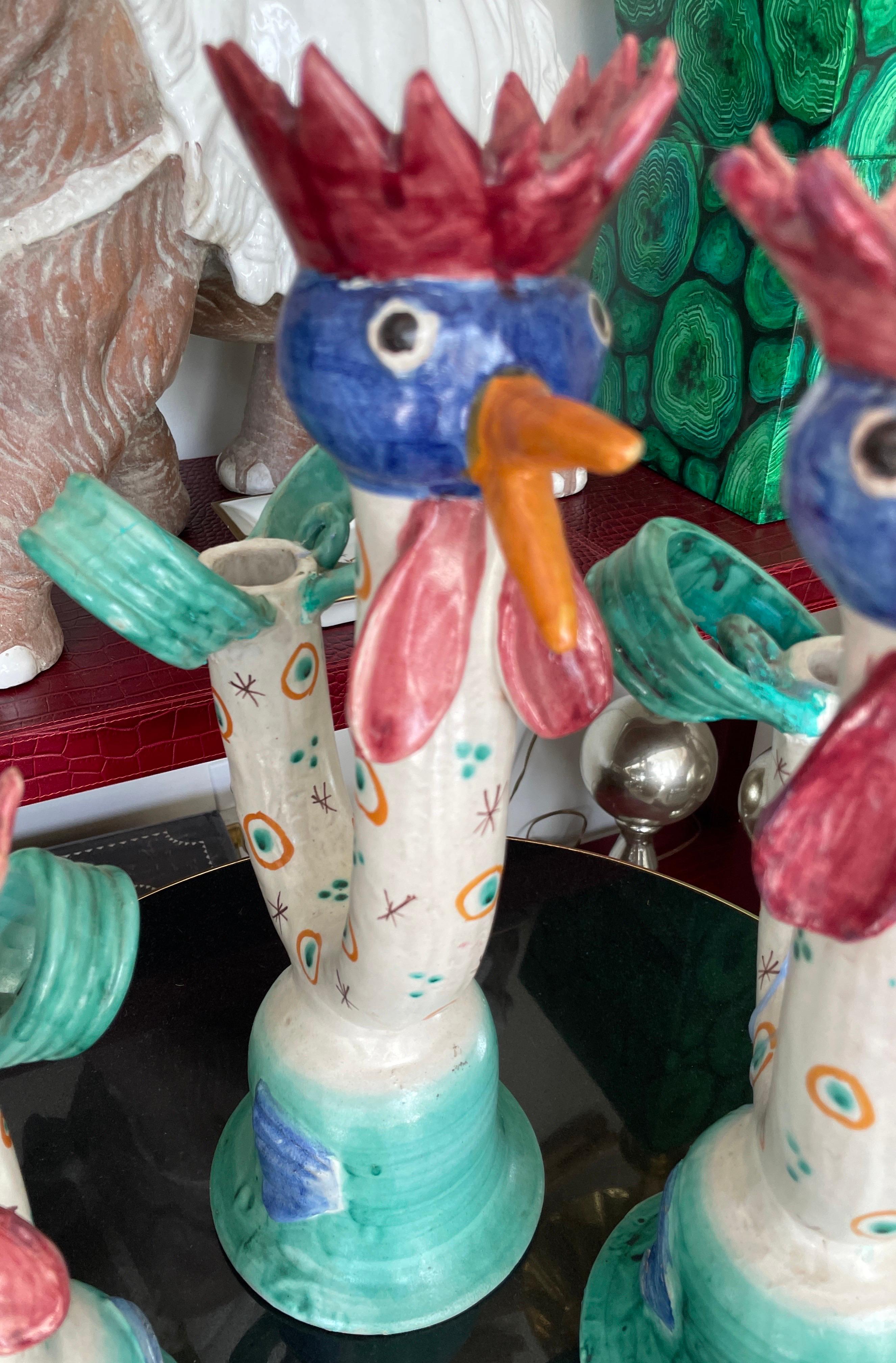 Italiano Set di tre candelieri italiani a forma di gallo di Vietri in vendita