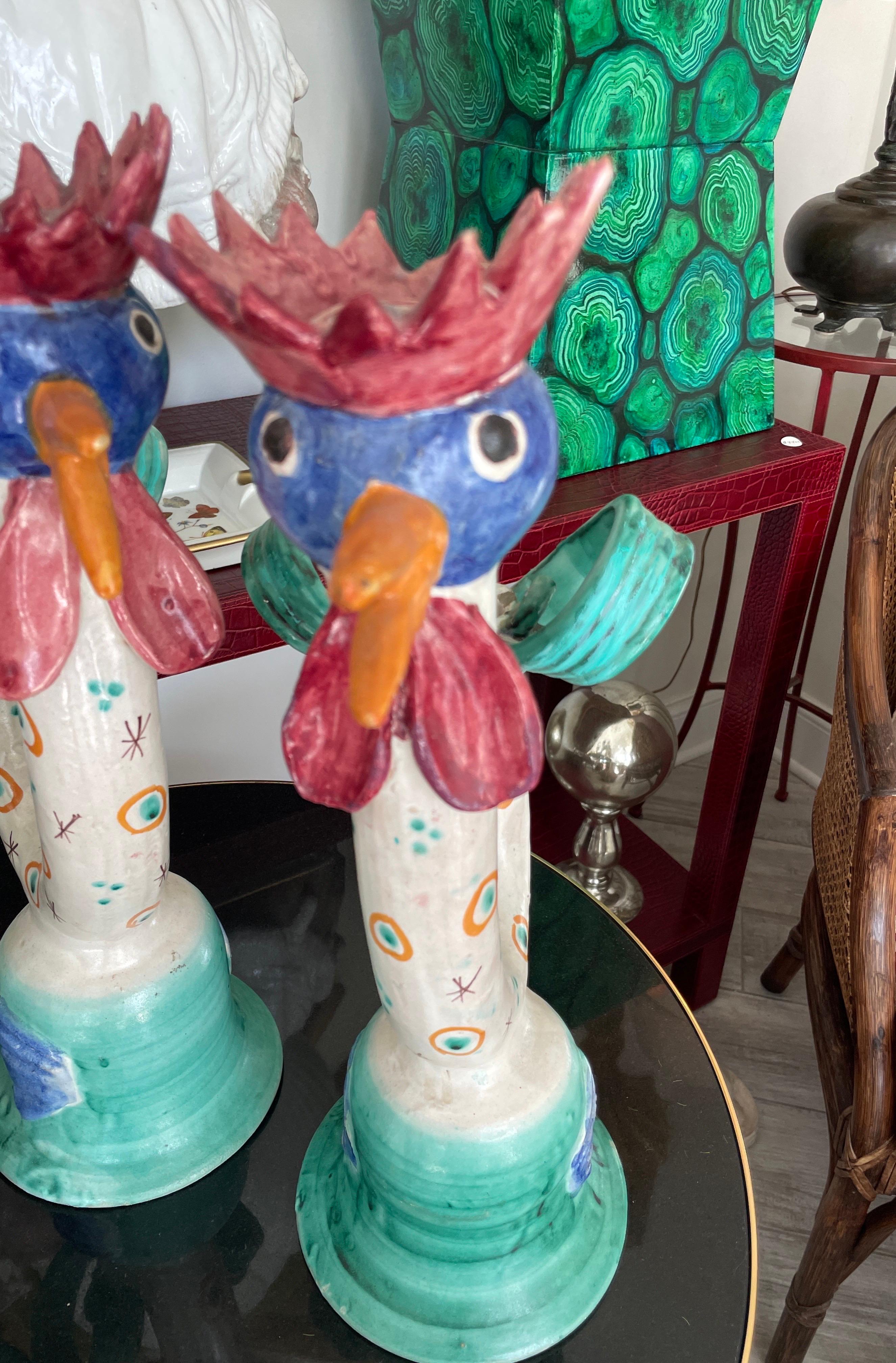 Set di tre candelieri italiani a forma di gallo di Vietri In condizioni buone in vendita a West Palm Beach, FL
