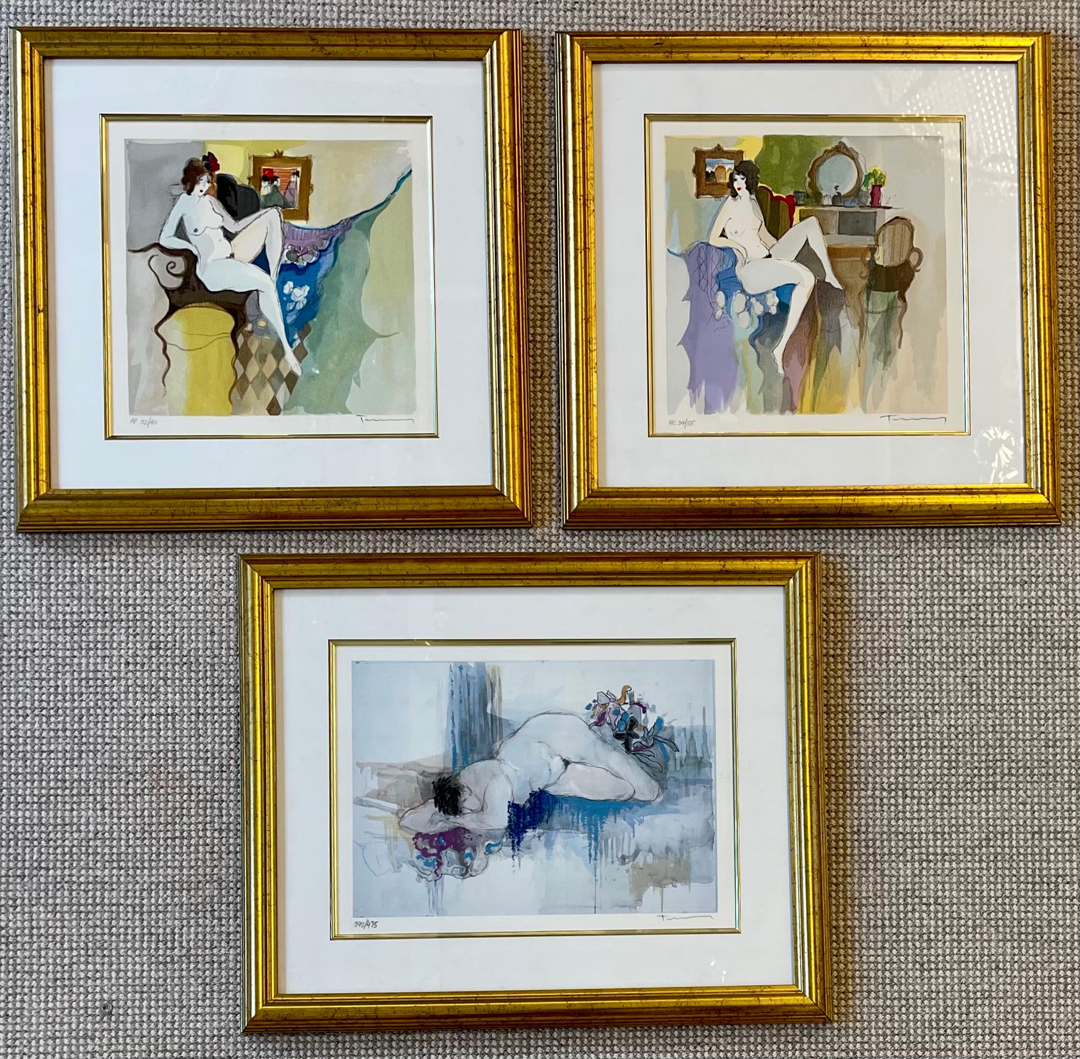 Set of three Itzchak Tarkay serigraphs of nudes. Each By Itzchak Tarkay who was born in 1935 at the Yugoslav-Hungarian border all are finely framed and can be sold as a set of individually for a cost of $600 for one. Framed, signed and