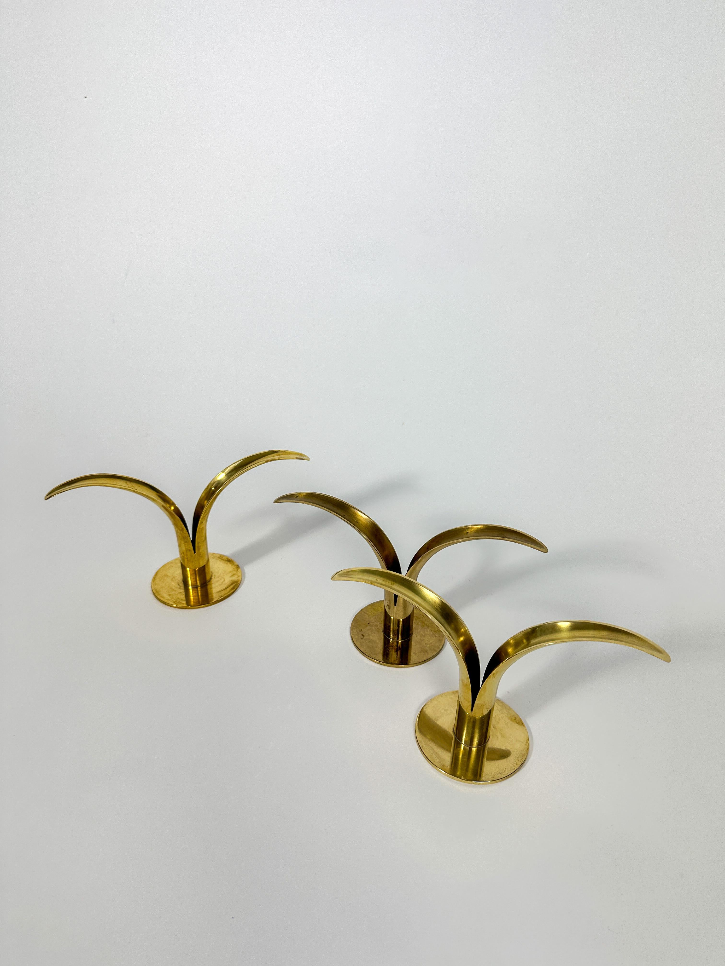 Set of Three Ivar Alenius Björk Lily Candle Holders Ystad Metall Sweden Brass  In Good Condition In Basel, BS