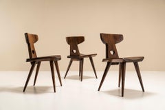 Satz von drei Jacob Kielland-Brandt-Esszimmerstühlen aus massivem Kiefernholz, Dänemark, 1960er Jahre