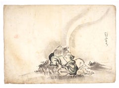 Set von drei japanischen Aquarellfarben in der Art von Hanabusa Itcho