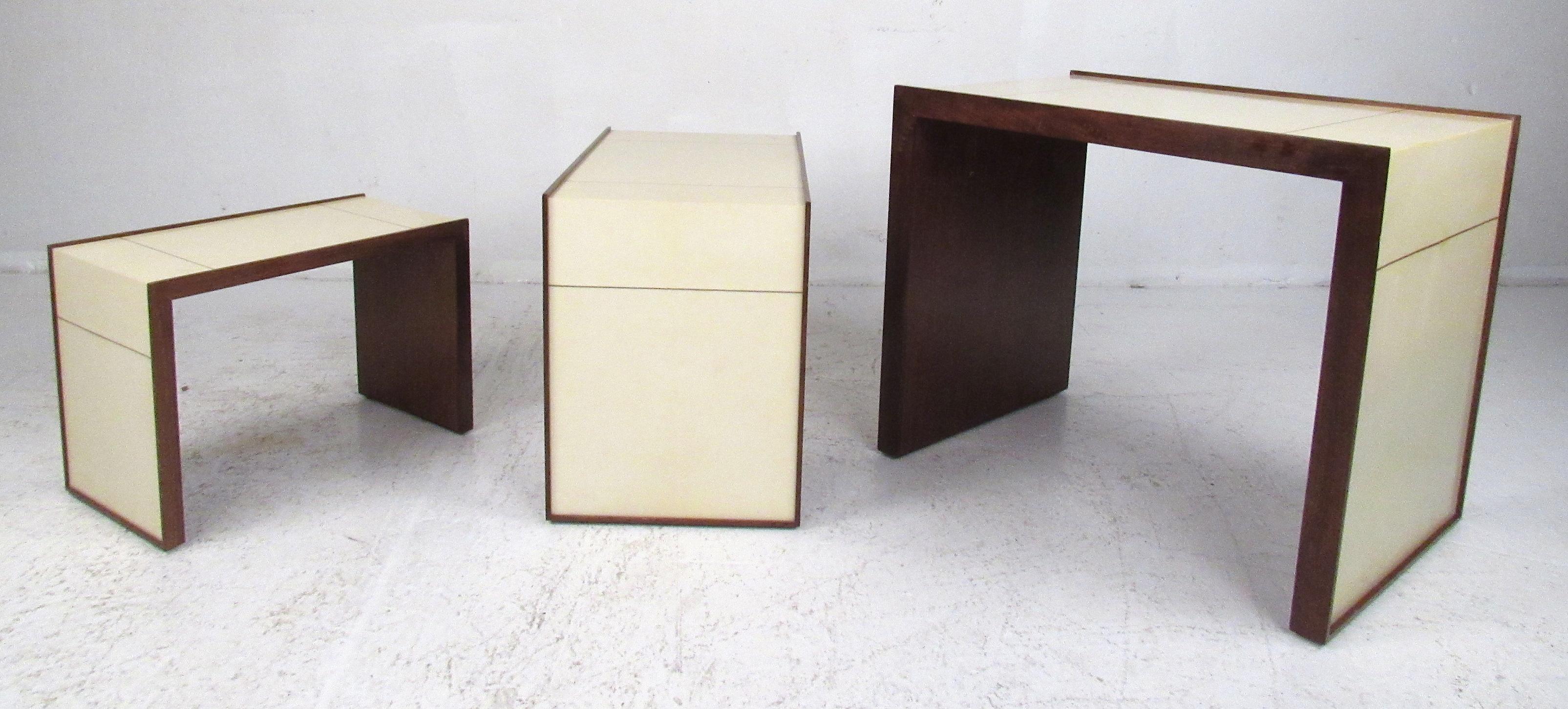 Mid-Century Modern Set of Three Jean Michel Frank Style Nesting Tables