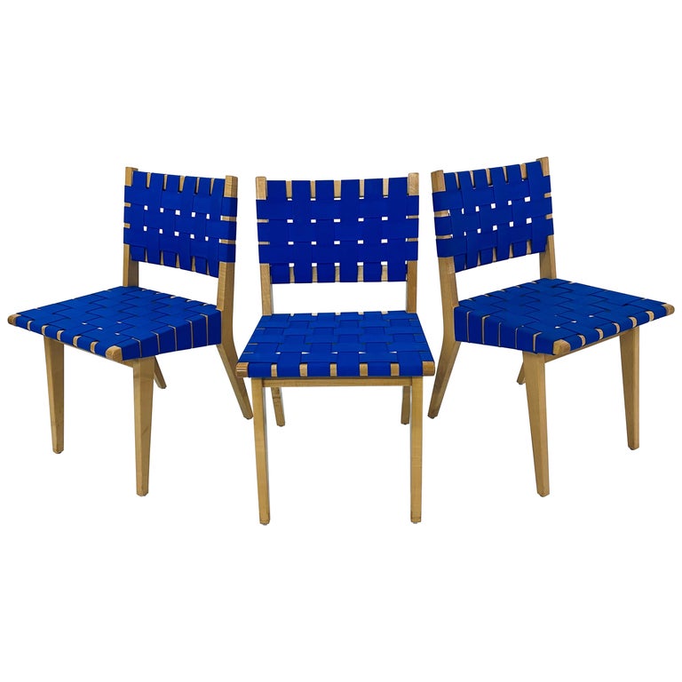 Set of Three Jens Risom for Knoll Webbed Wood Side Chairs For Sale