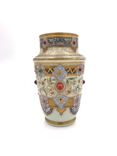 Set of Three Jewelled Bohemian Opaline Vases, 19th Century