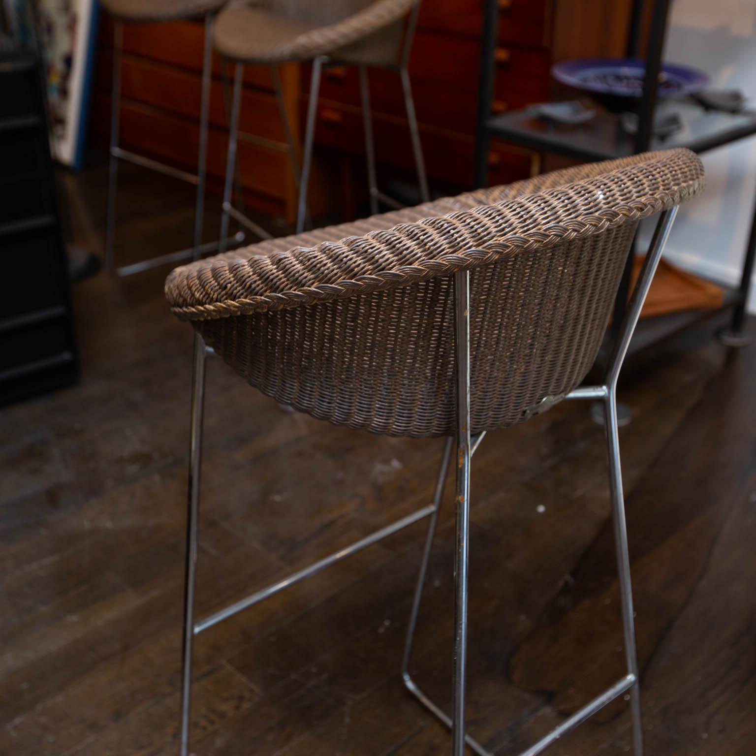 American Set of Three Joe Bar Stools by Vincent Sheppard for Lloyd Loom For Sale