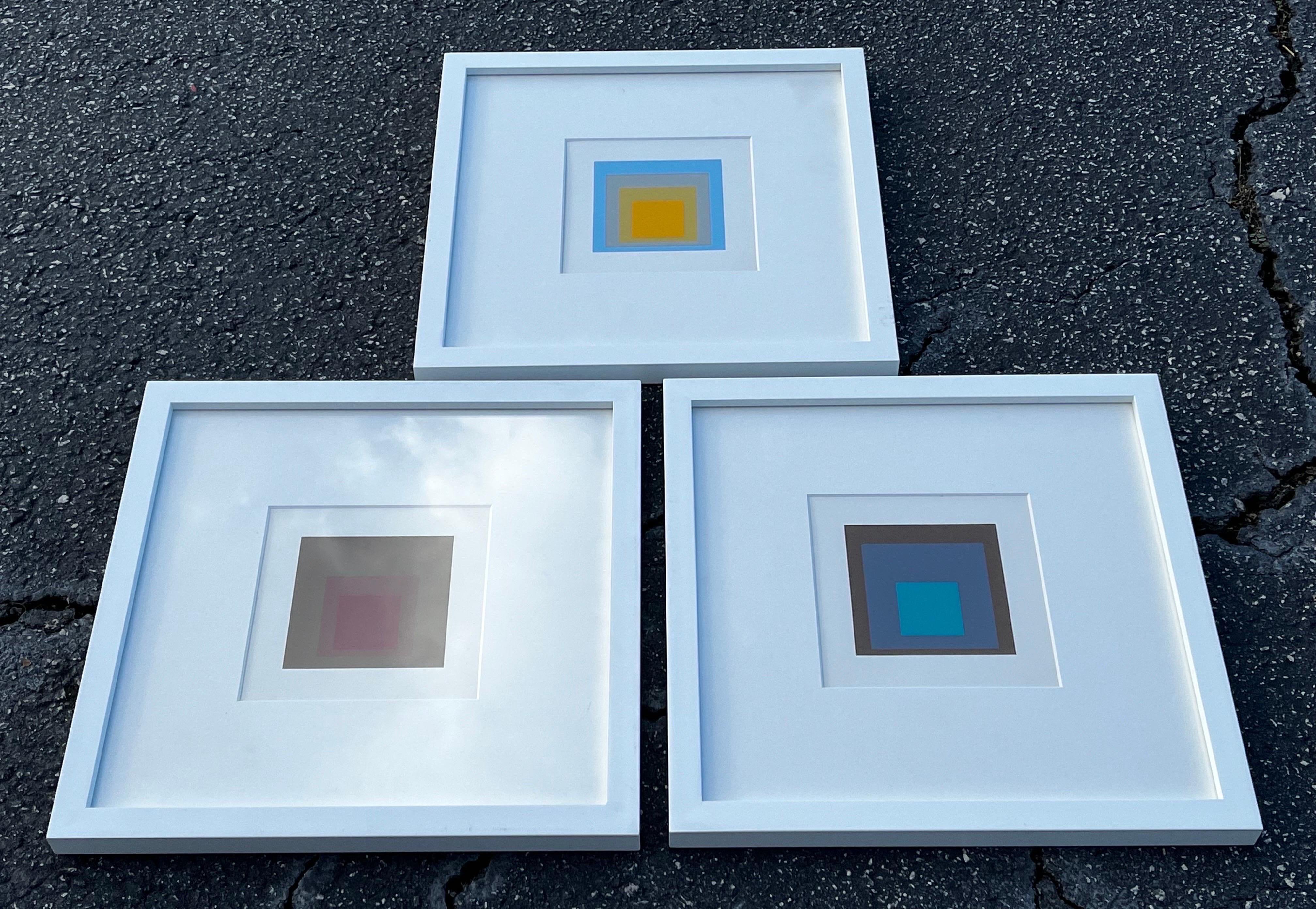 American Set of Three Josef Albers Homage to the Square 1965 Promotional Prints, Framed