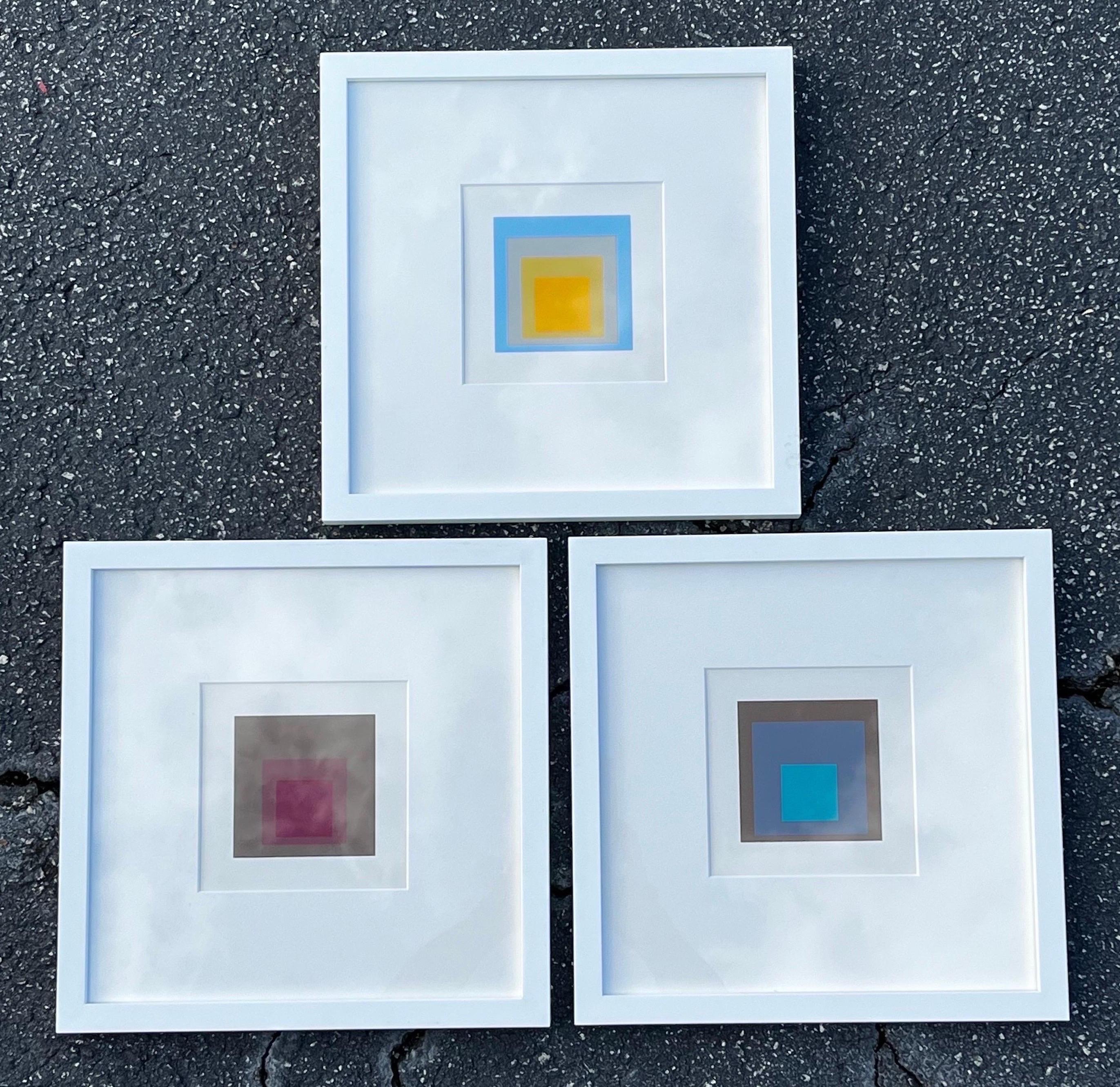Set of Three Josef Albers Homage to the Square 1965 Promotional Prints, Framed In Good Condition In Atlanta, GA