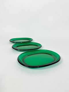 Juego de tres platos de cristal Josef Frank Platos langosta Reijmyre Suecia Años 60 Verde