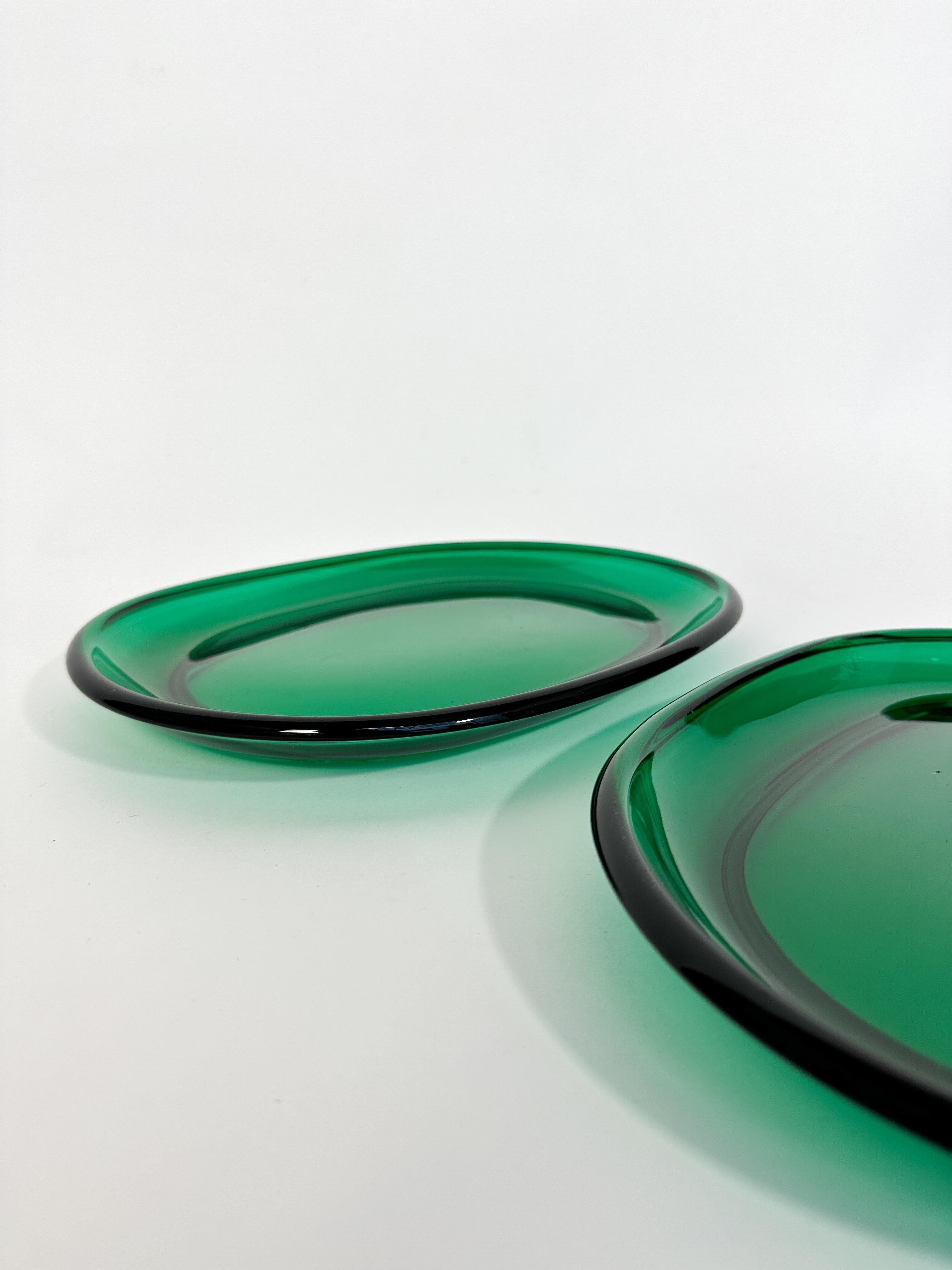 Hand-Crafted Set of Three Josef Frank Glass Plates Lobster Plates Reijmyre Sweden 1960s Green